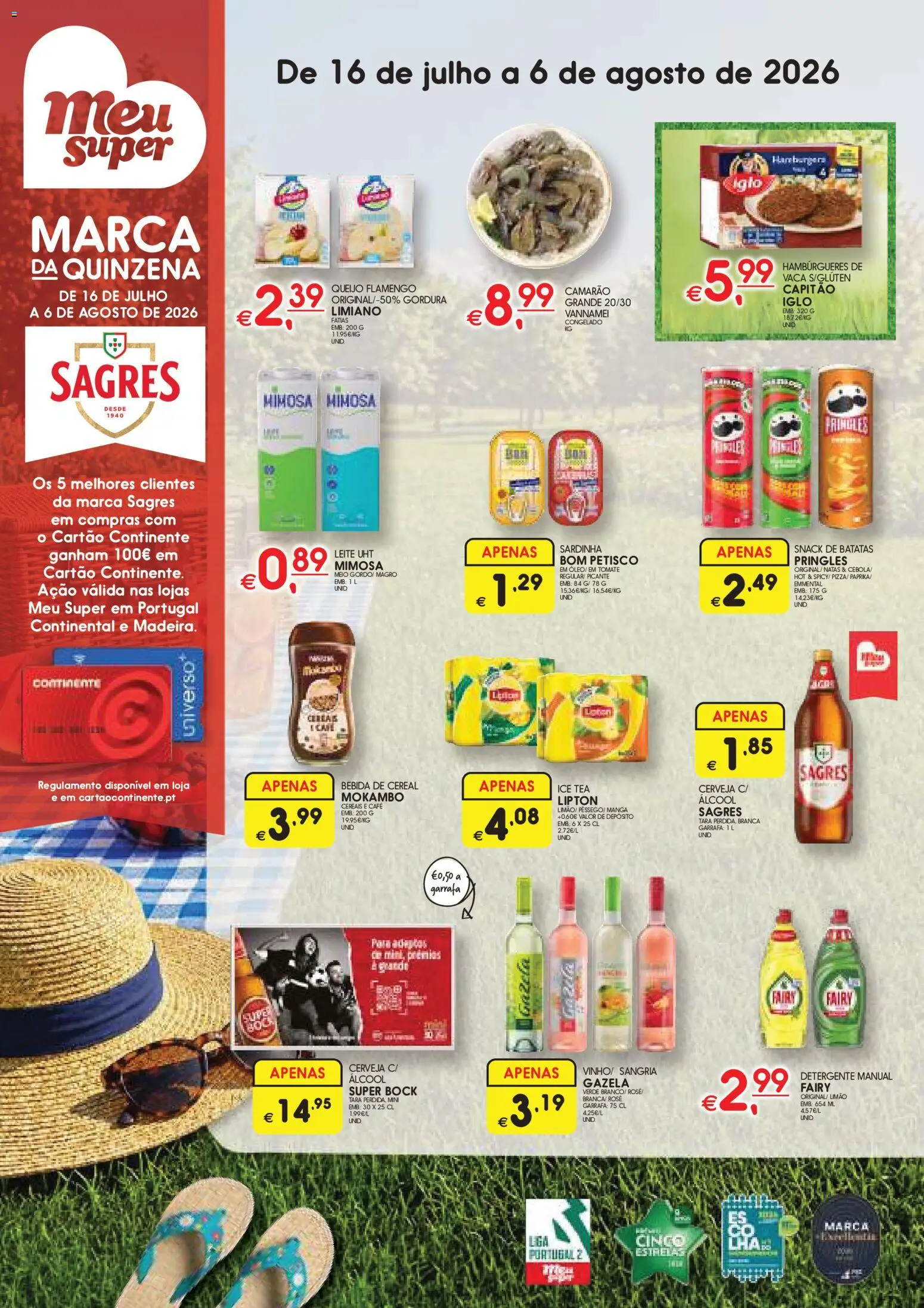 Meu Super folheto │ válido de 16/07/2026 | Página: 1 | Produtos: Super bock, Detergente, Leite, Bebida