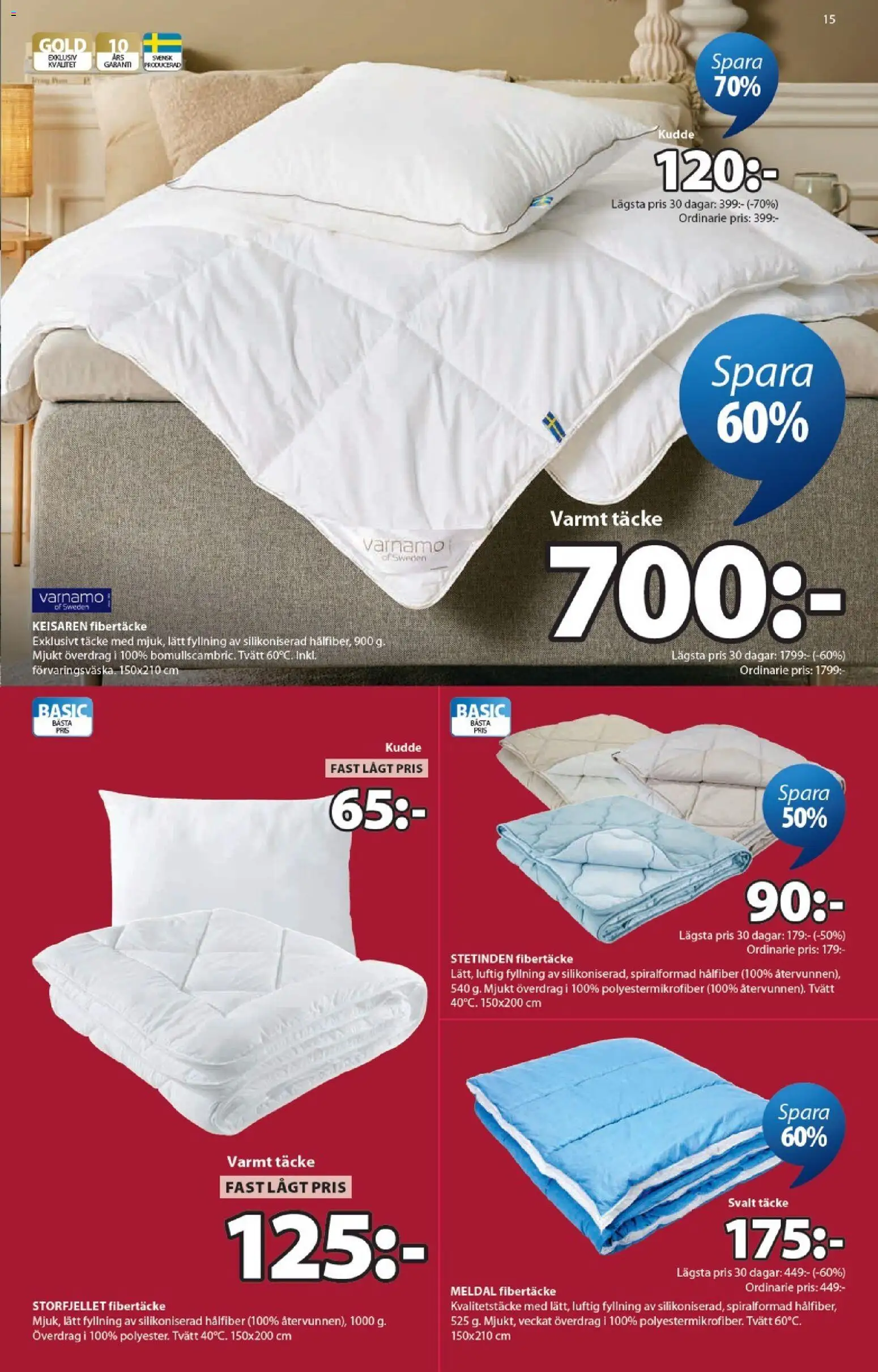 JYSK reklamblad aktuell från 01.06.2026 | Sida: 15 | Produkter: Täcke, Kudde