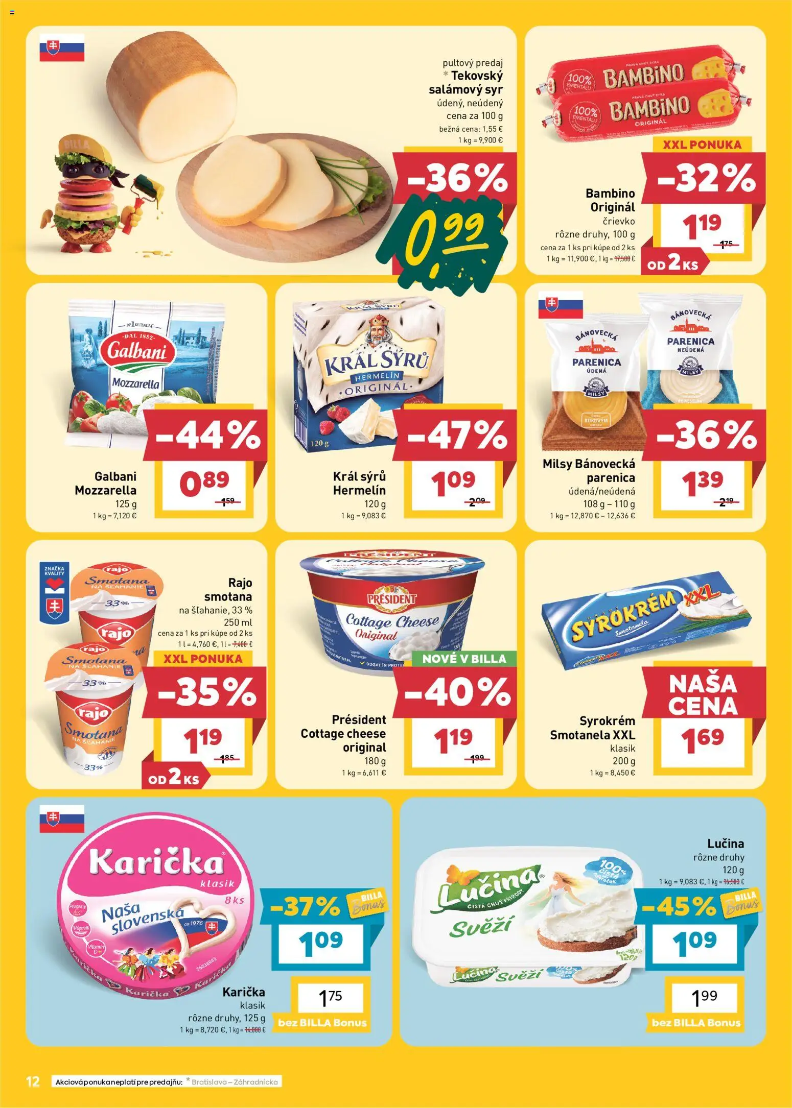 Nové Billa akcie – leták je platný od 28.10.2026 | Strana: 12 | Produkty: Syr, Smotana, Mozzarella, Cream cheese