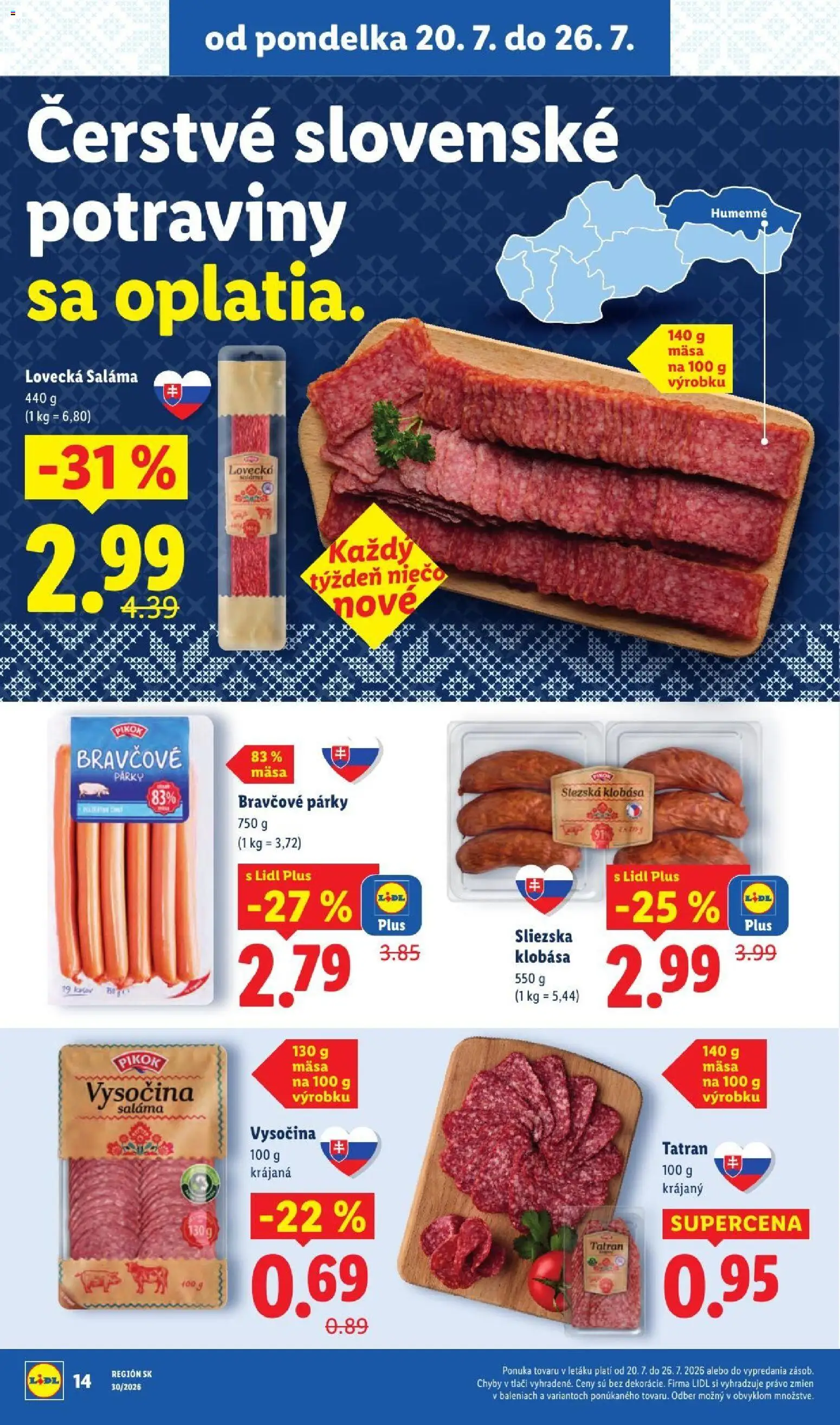 Nové Lidl akcie – leták je platný od 20.07.2026 | Strana: 26 | Produkty: Saláma, Klobása, Párky