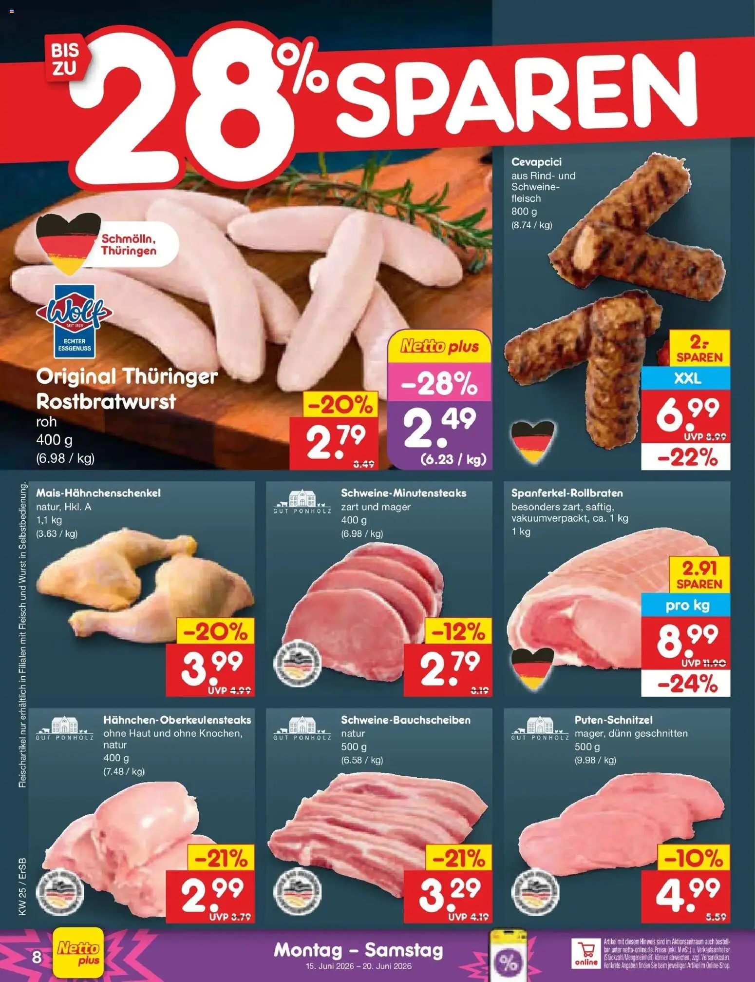 Netto Marken-Discount Prospekt Nordhausen – gültig ab 14.06.2026 | Seite: 10 | Produkte: Cevapcici, Putenschnitzel, Wurst, Fleisch