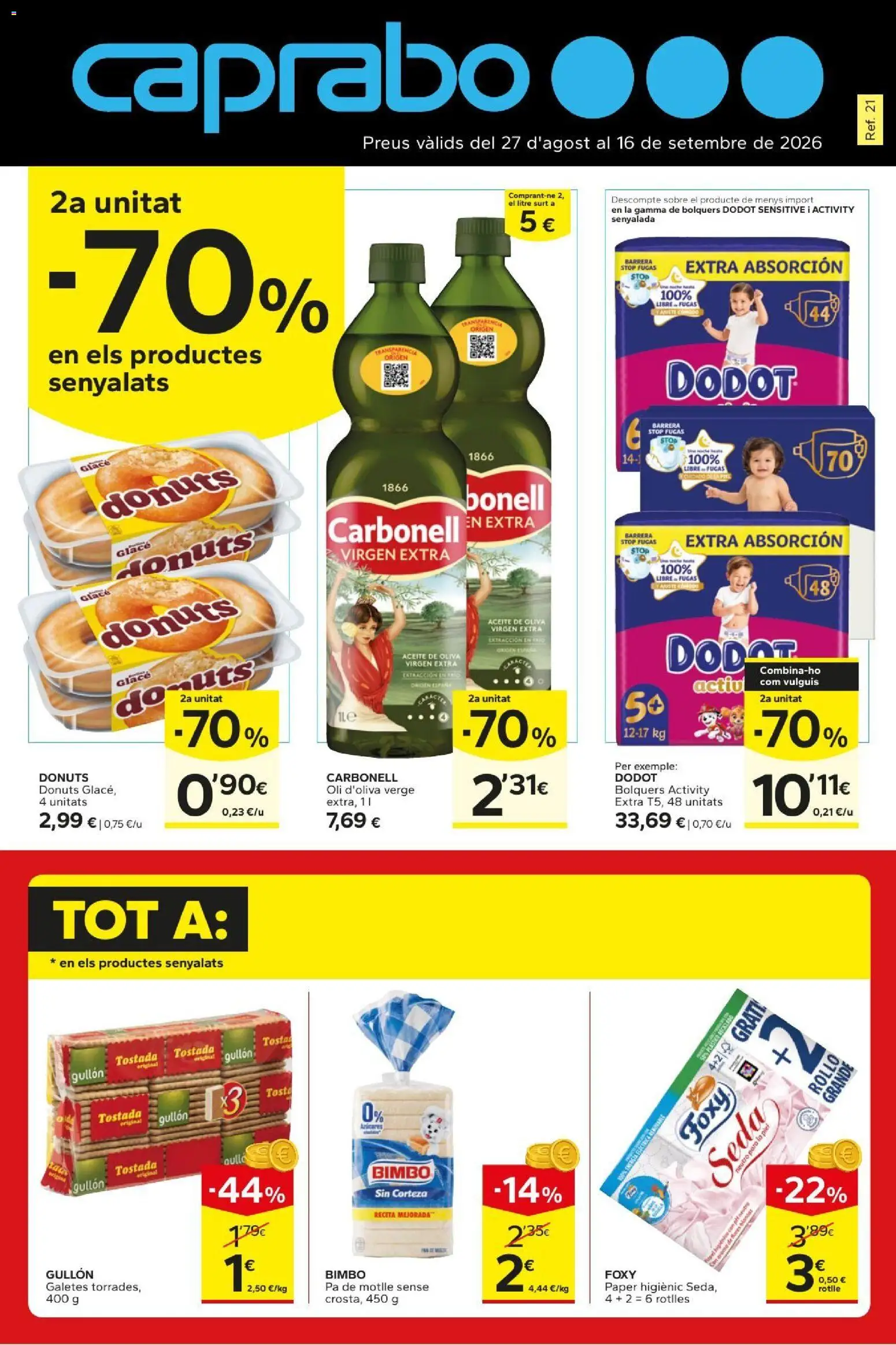 Caprabo folleto │ válido desde el 27/08/2026 | Página: 1 | Productos: Aceite, Aceite de oliva, Aceite de oliva virgen extra, Donuts