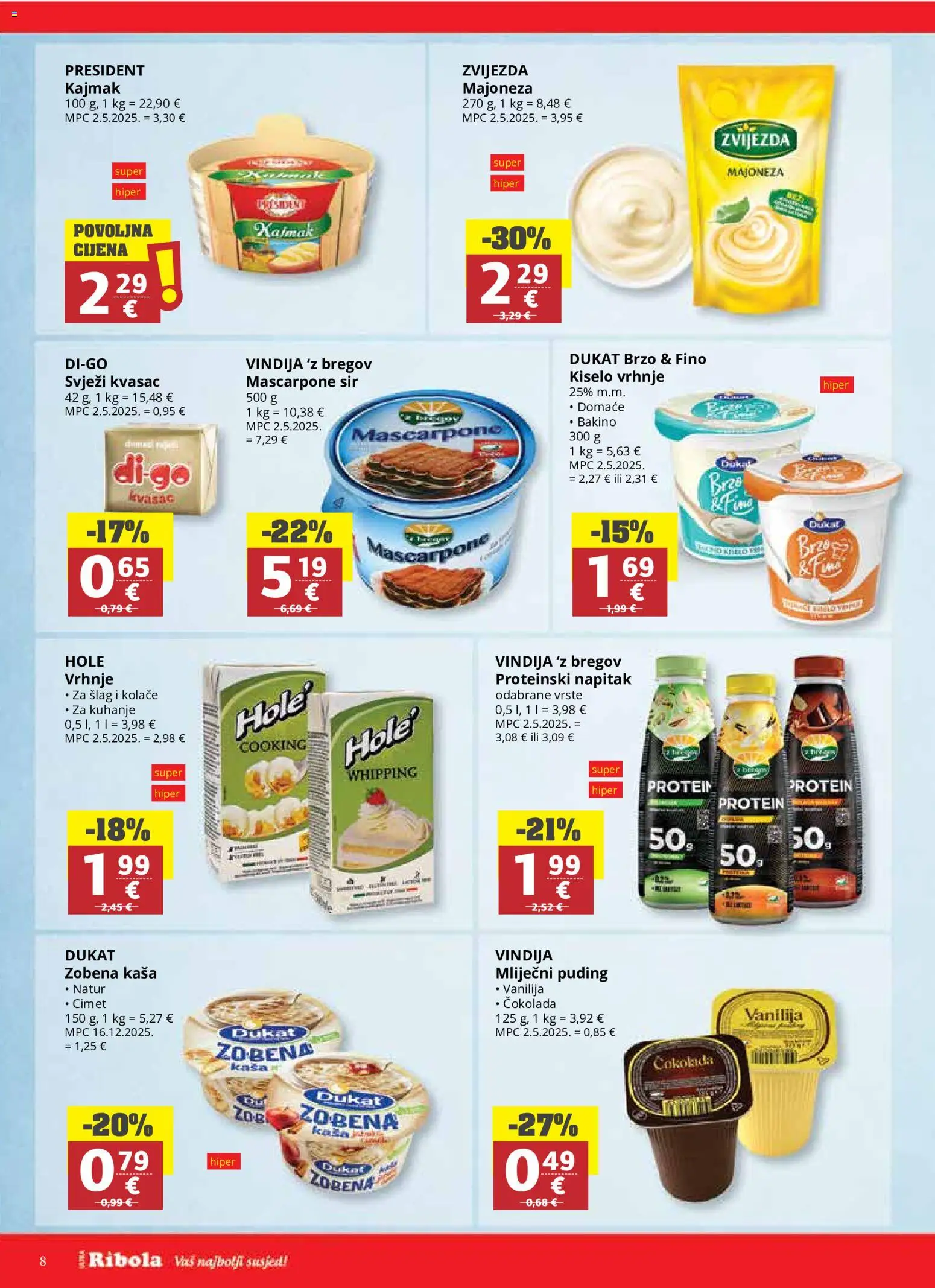 Ribola katalog | vrijedi od 14.10.2026 | Stranica: 8 | Proizvodi: Svježi kvasac, Kajmak, Napitak, Kvasac