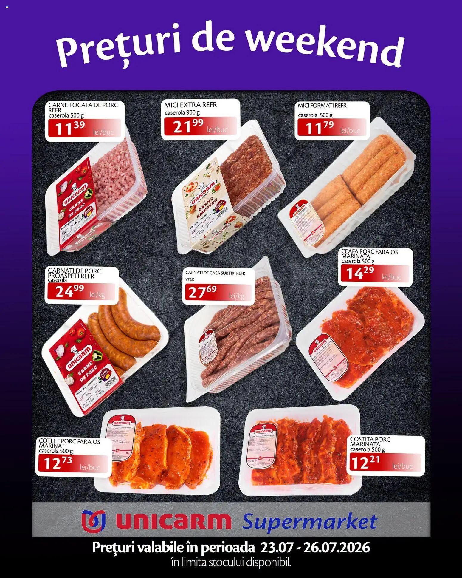 Noul catalog Unicarm – valabil de la 23.07.2026 | Pagină: 2 | Produse: Lait de coco, Cotlet porc, Carne tocată, Cârnați
