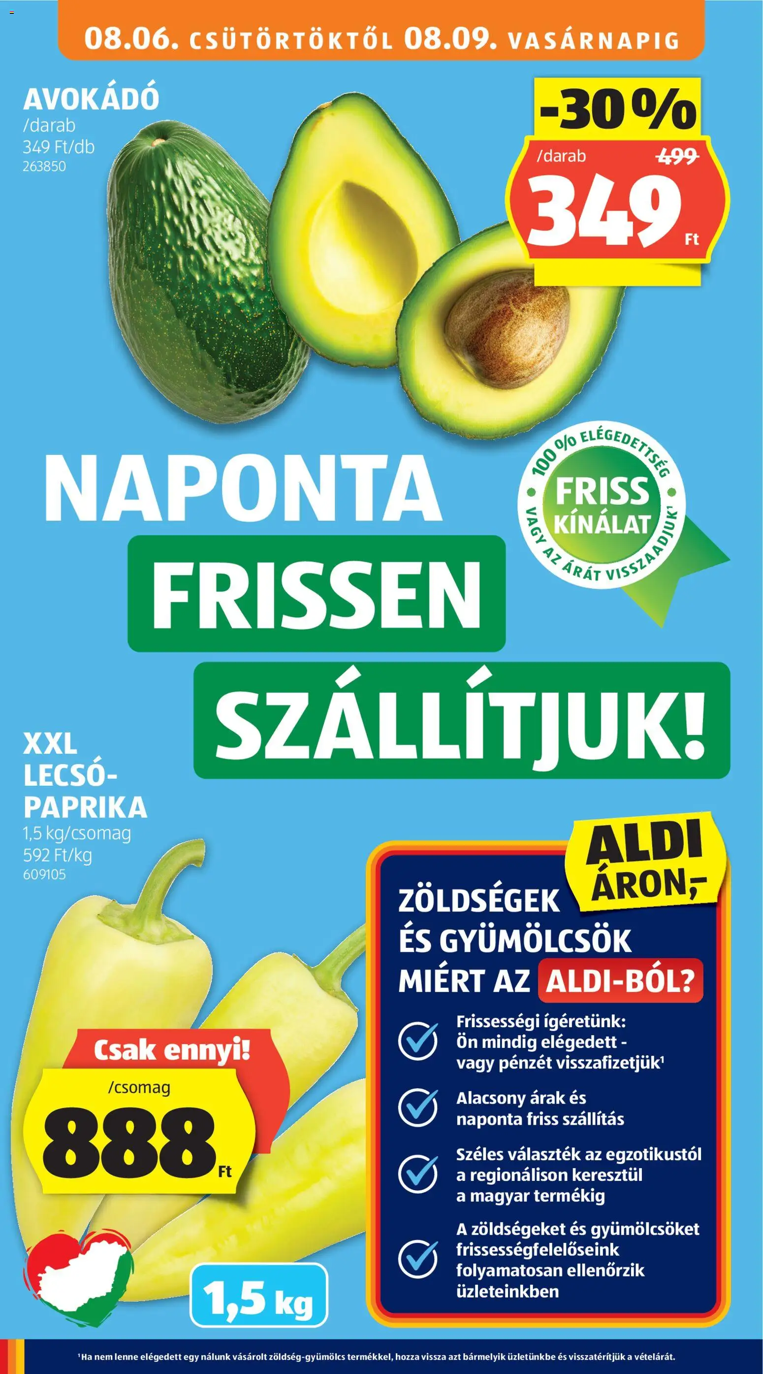 Aldi akciós ujság - amely érvényes a következő dátumtól: 2026.08.06. | Oldal: 14 | Termékek: Zöldségek, Paprika, Lecsó, Avokádó
