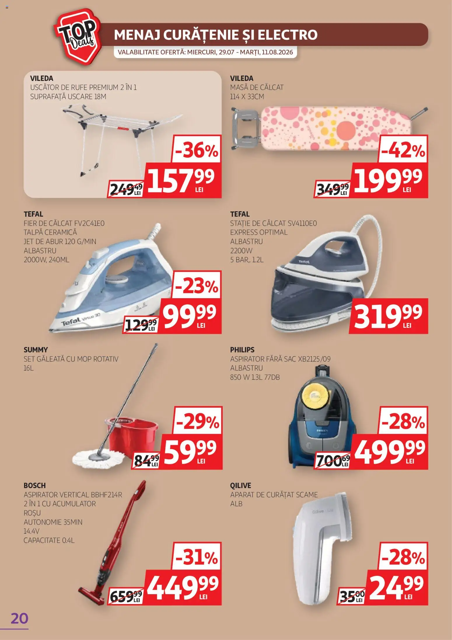 Noul catalog Auchan – valabil de la 29.07.2026 | Pagină: 20 | Produse: Fier de călcat, Uscător, Statie de calcat, Masă de călcat