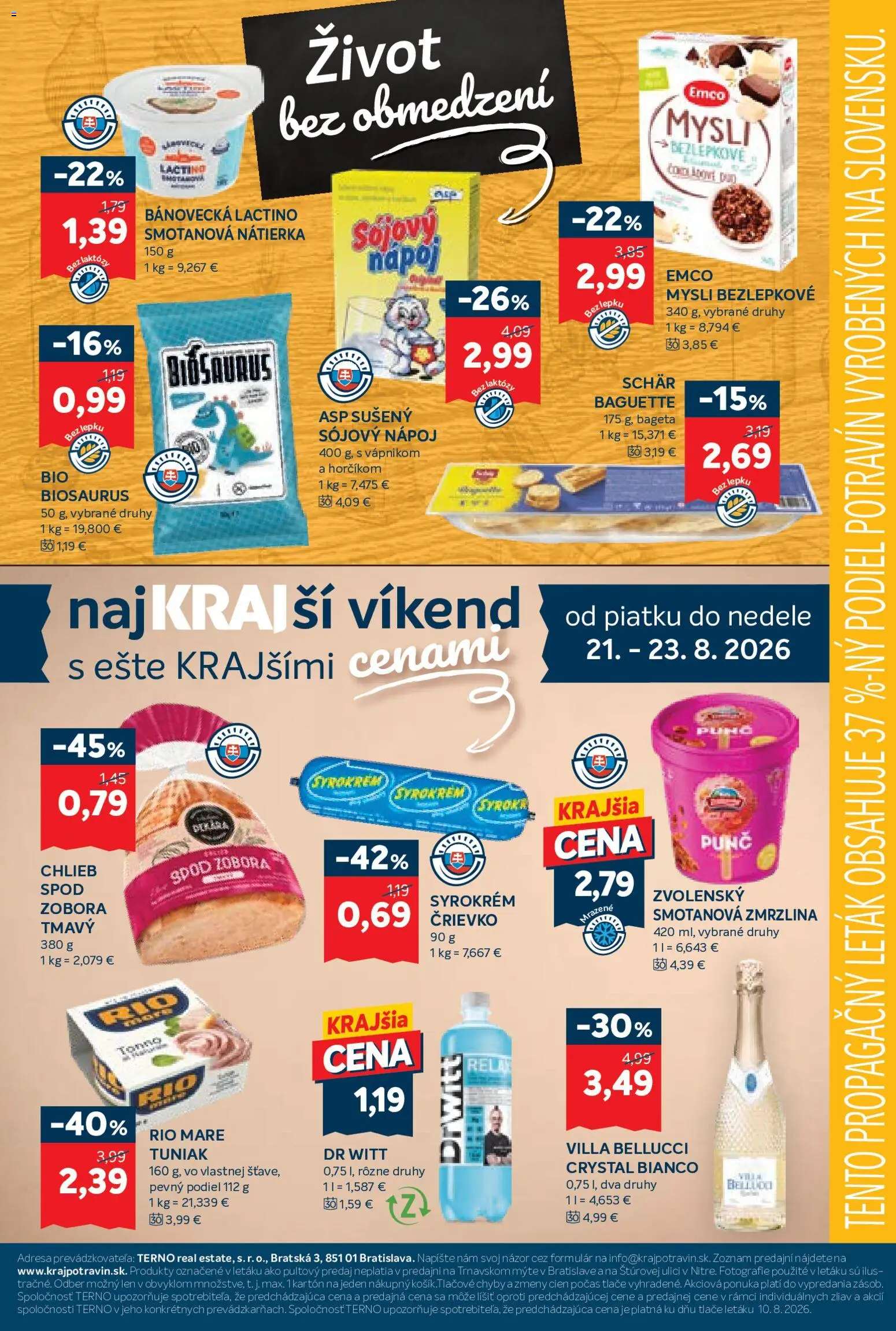 Nové Kraj akcie – leták je platný od 20.08.2026 | Strana: 17 | Produkty: Tuniak, Nátierka, Bageta, Zmrzlina