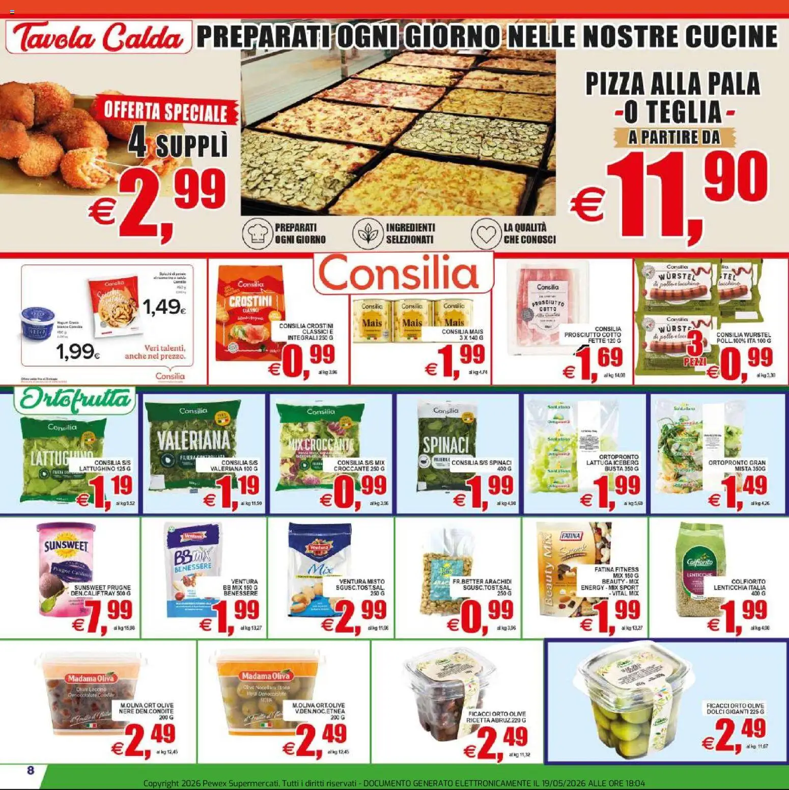 Volantino Pewex del 20.05.2026 | Pagina: 8 | Prodotti: Pizza, Prosciutto, Wurstel, Spinaci