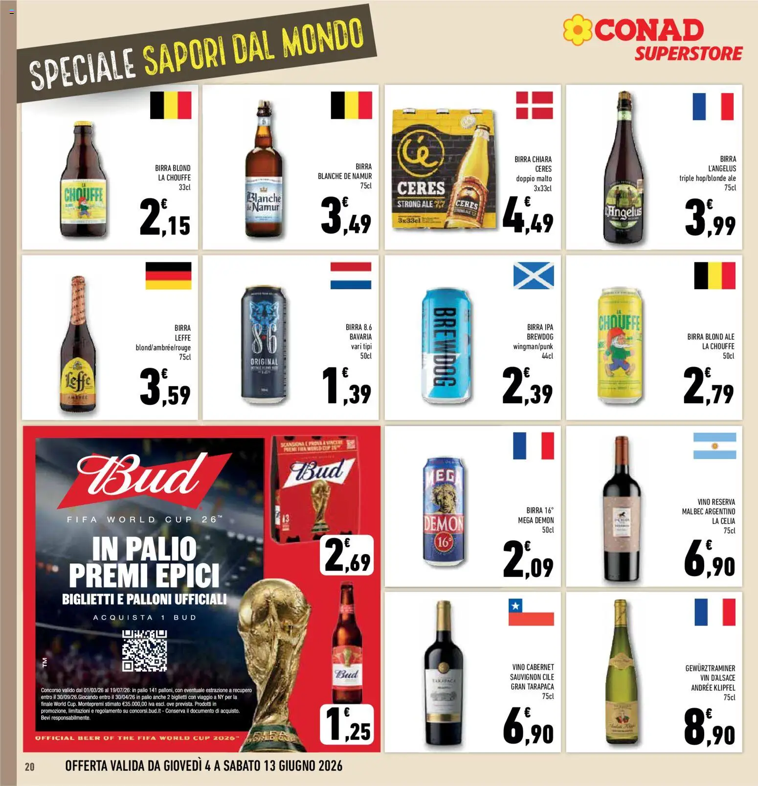Volantino Conad del 04.06.2026 | Pagina: 20 | Prodotti: Birra, Vino, Ceres, The