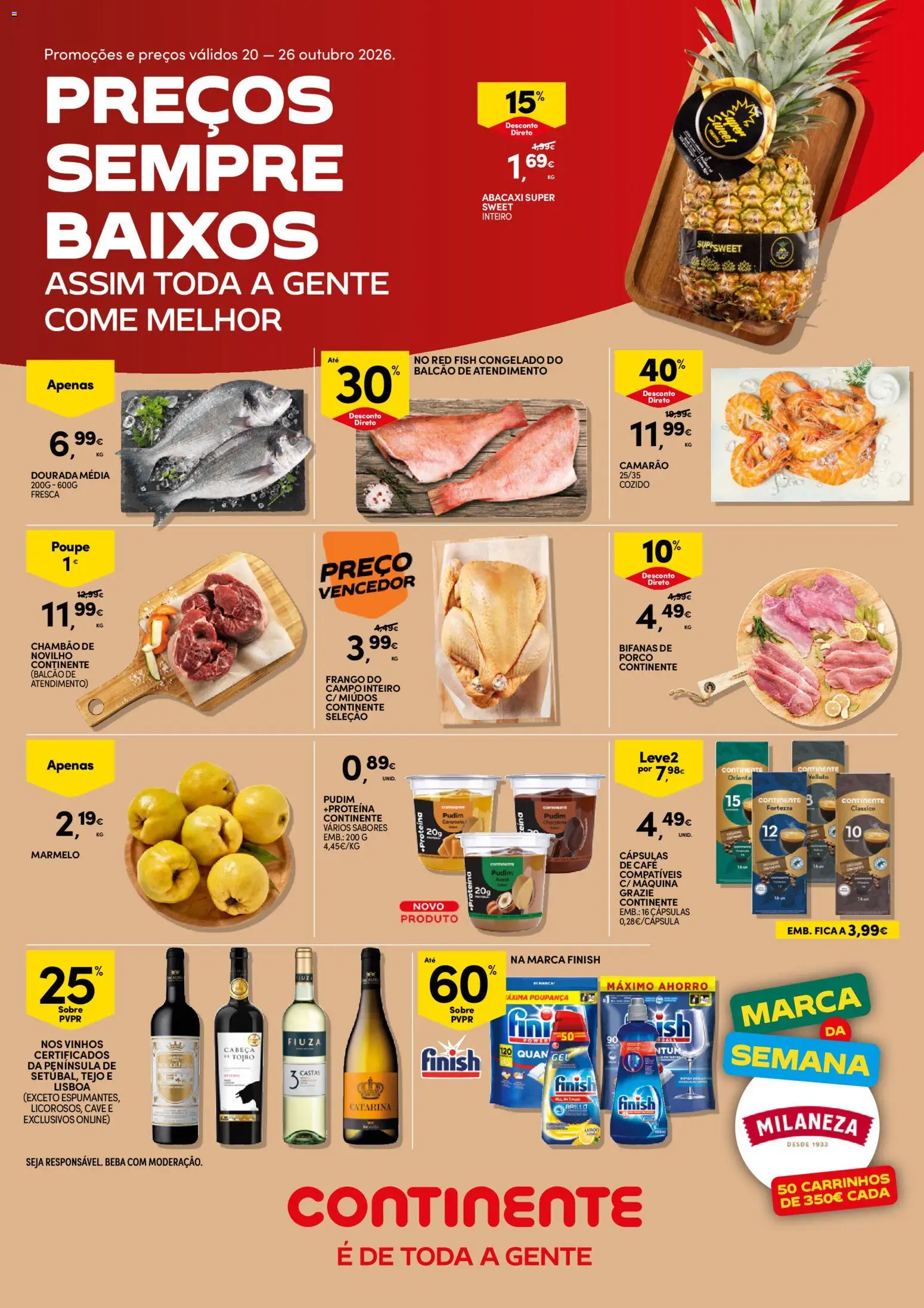 Continente folheto Bom Dia │ válido de 20/10/2026 | Página: 1 | Produtos: Milaneza, Frango, Camarão, Abacaxi