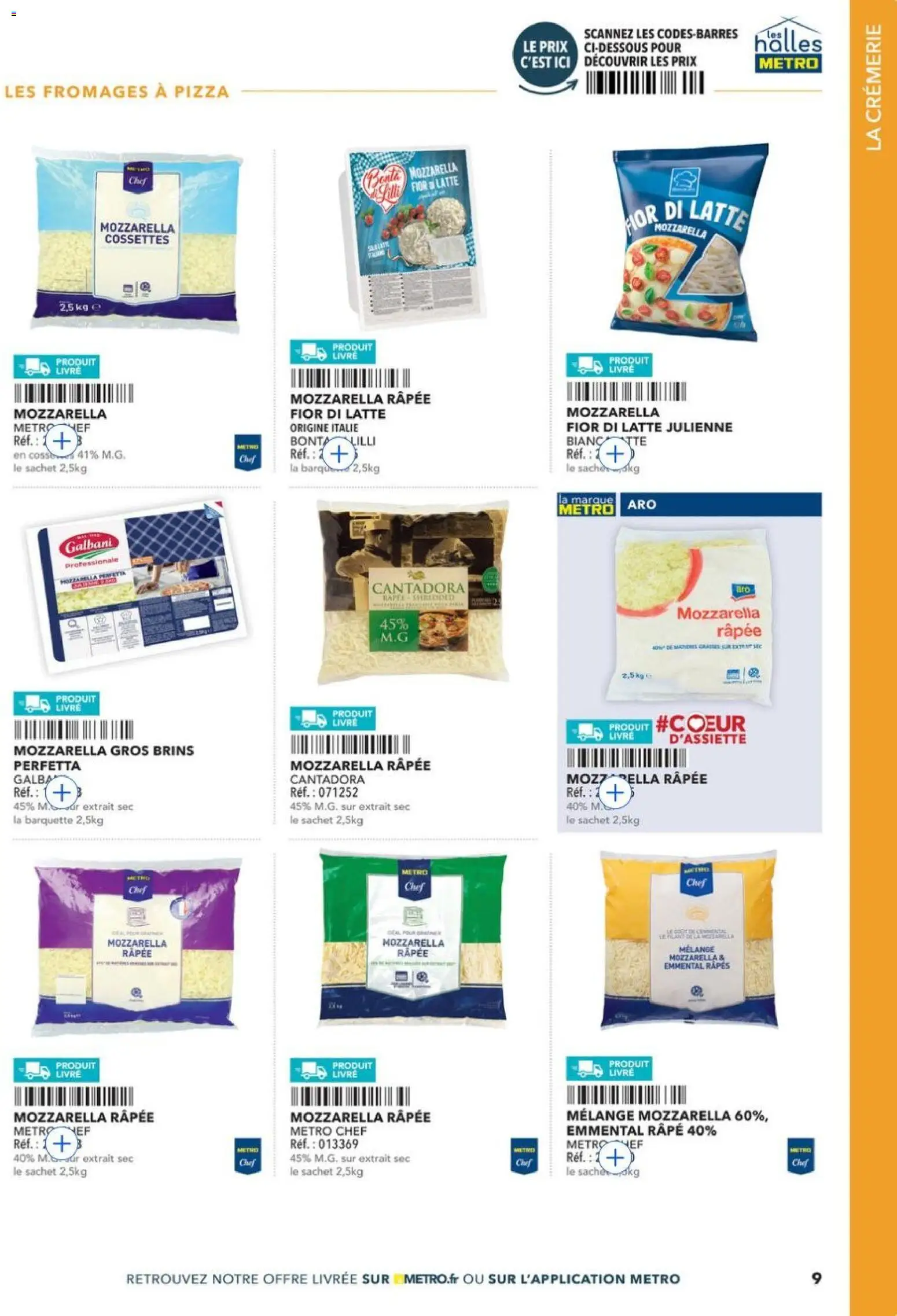 {H1} | Page: 9 | Produits: Emmental, Mozzarella, Pizza, Livre