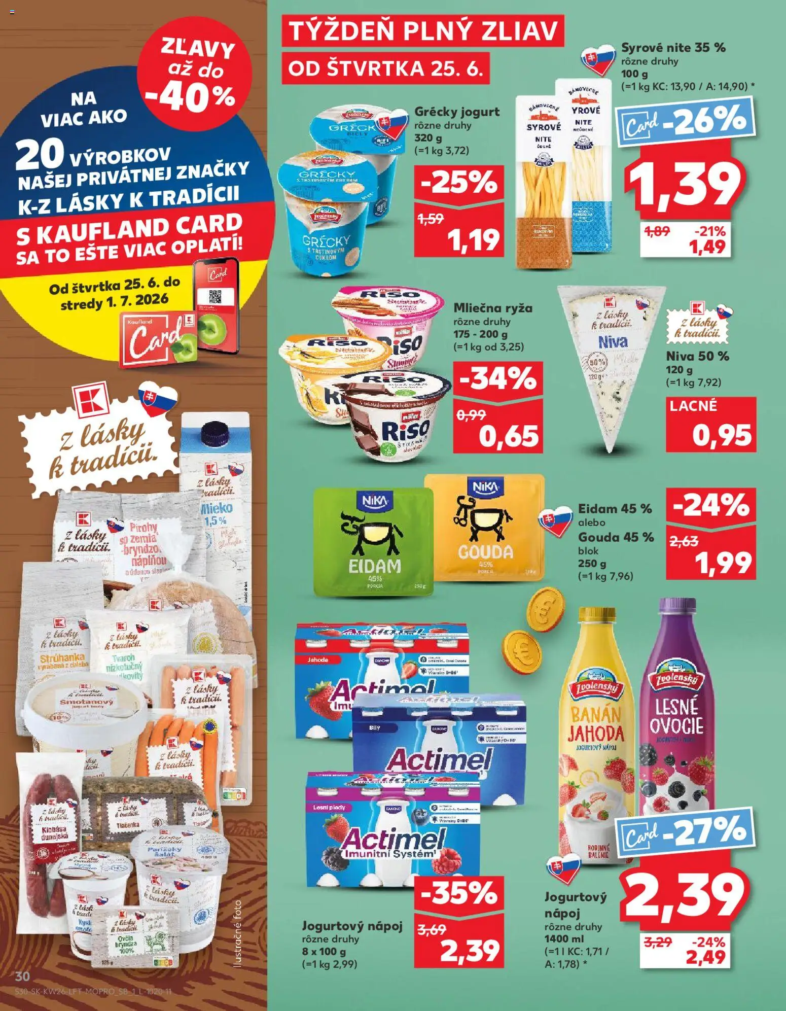 Nové Kaufland akcie – leták je platný od 25.06.2026 | Strana: 30 | Produkty: Gouda, Eidam, Bryndza, Ovocie