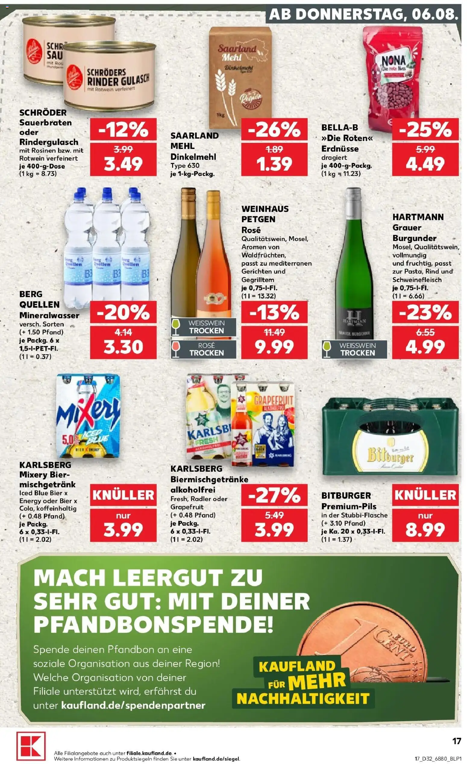 Prospekt Kaufland ab 06.08.2026 » Angebote Online zum Blättern | Seite: 17 | Produkte: Weißwein, Rosinen, Mixery, Schweinefleisch