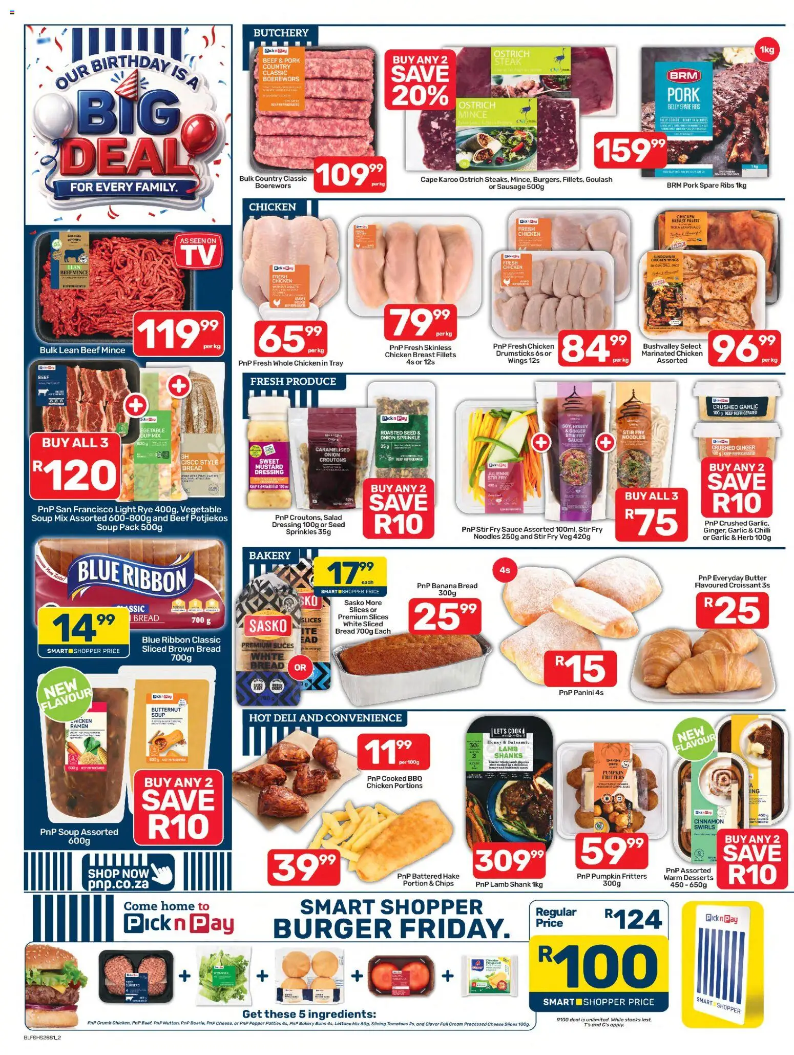 New Pick n Pay catalogue – valid from 24/07/2026 | Page: 2 | Products: Bread, Pork, Chips, Sausage
