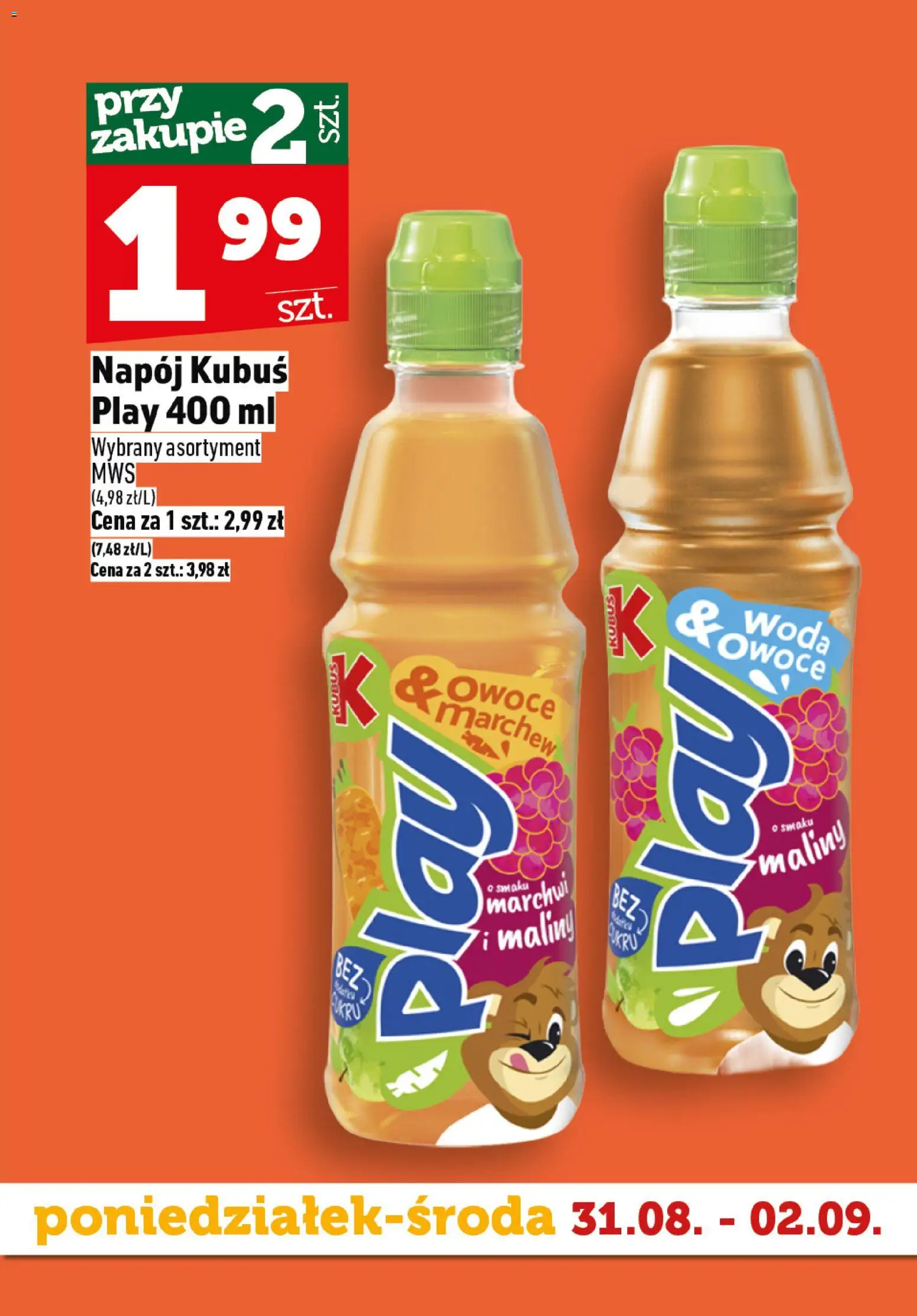 Topaz gazetka - Superstart tygodnia od 31.08.2026 | Strona: 5 | Produkty: Maliny, Kubuś, Marchew, Owoce
