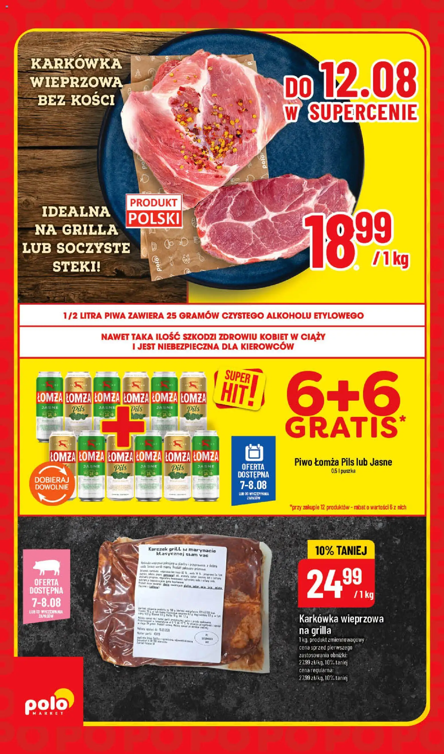 Nowa POLOmarket gazetka od jutra 06.08.2026 | Strona: 4 | Produkty: Karczek, Steki, Grill, Piwo