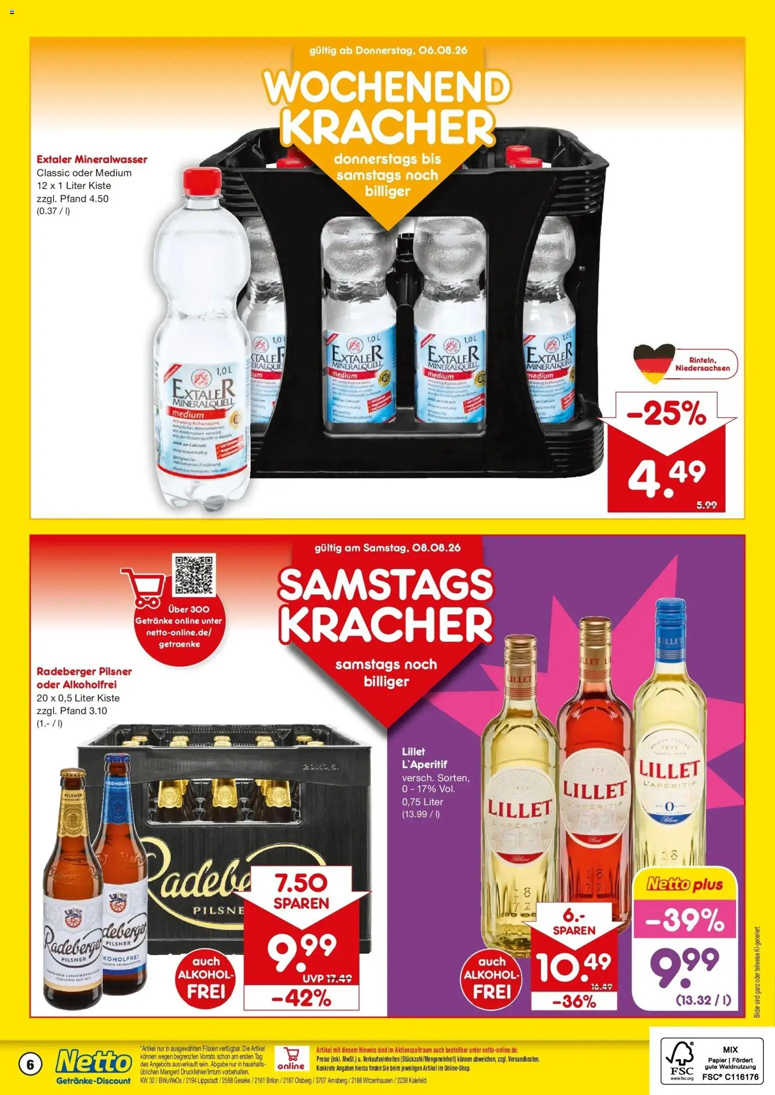 Netto Marken-Discount Prospekt Brilon – gültig ab 03.08.2026 | Seite: 6 | Produkte: Mineralwasser, Lillet, Bilder, Radeberger pilsner