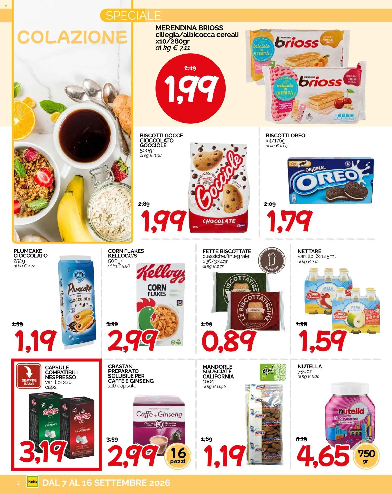 Volantino HarDis del 07/09/2026 | Pagina: 2 | Prodotti: Caffè, Pera, Plumcake, Oreo