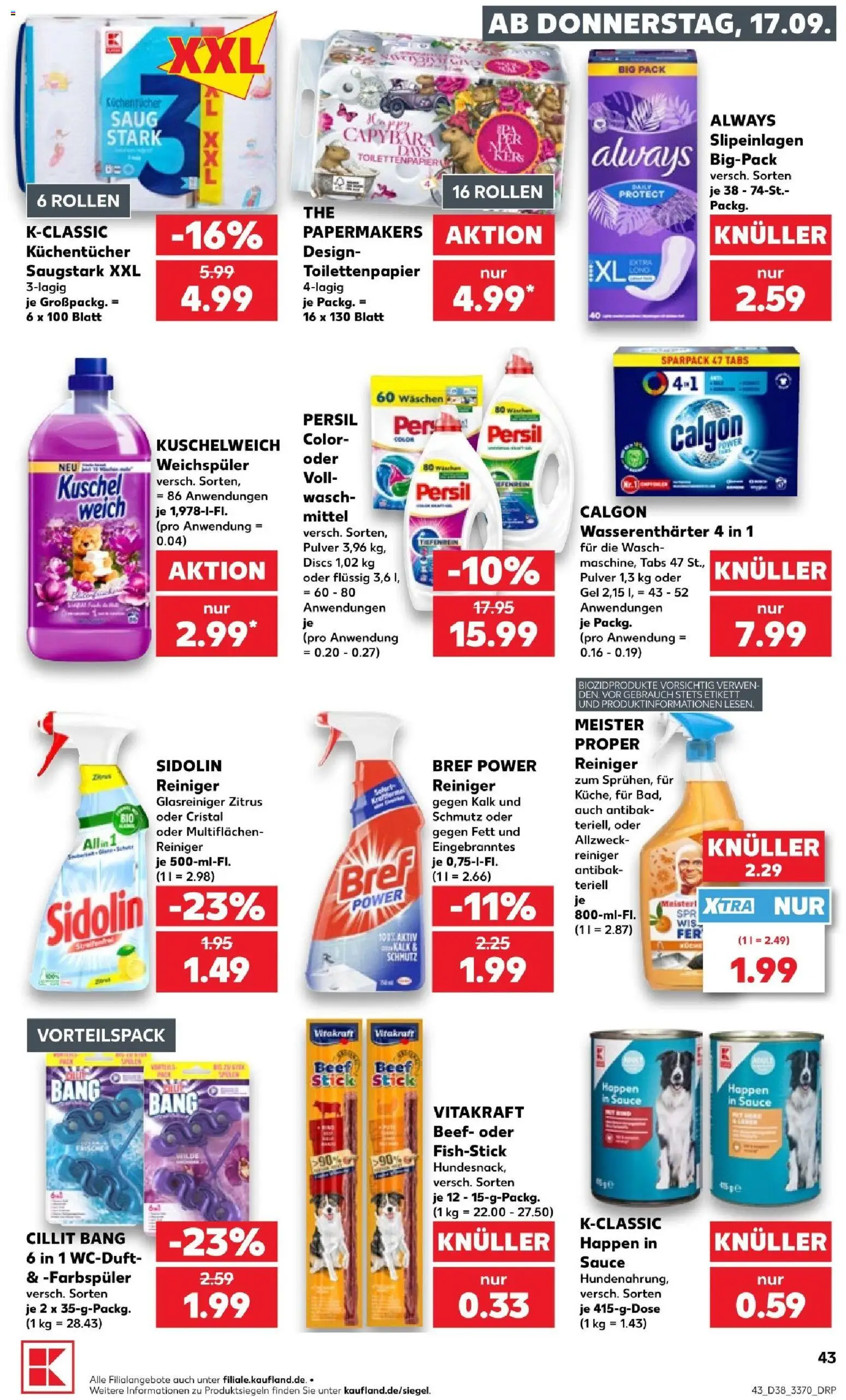 Kaufland Prospekt Berlin – gültig ab 17.09.2026 | Seite: 43 | Produkte: Kuschelweich, Kalk, Weichspüler, Persil