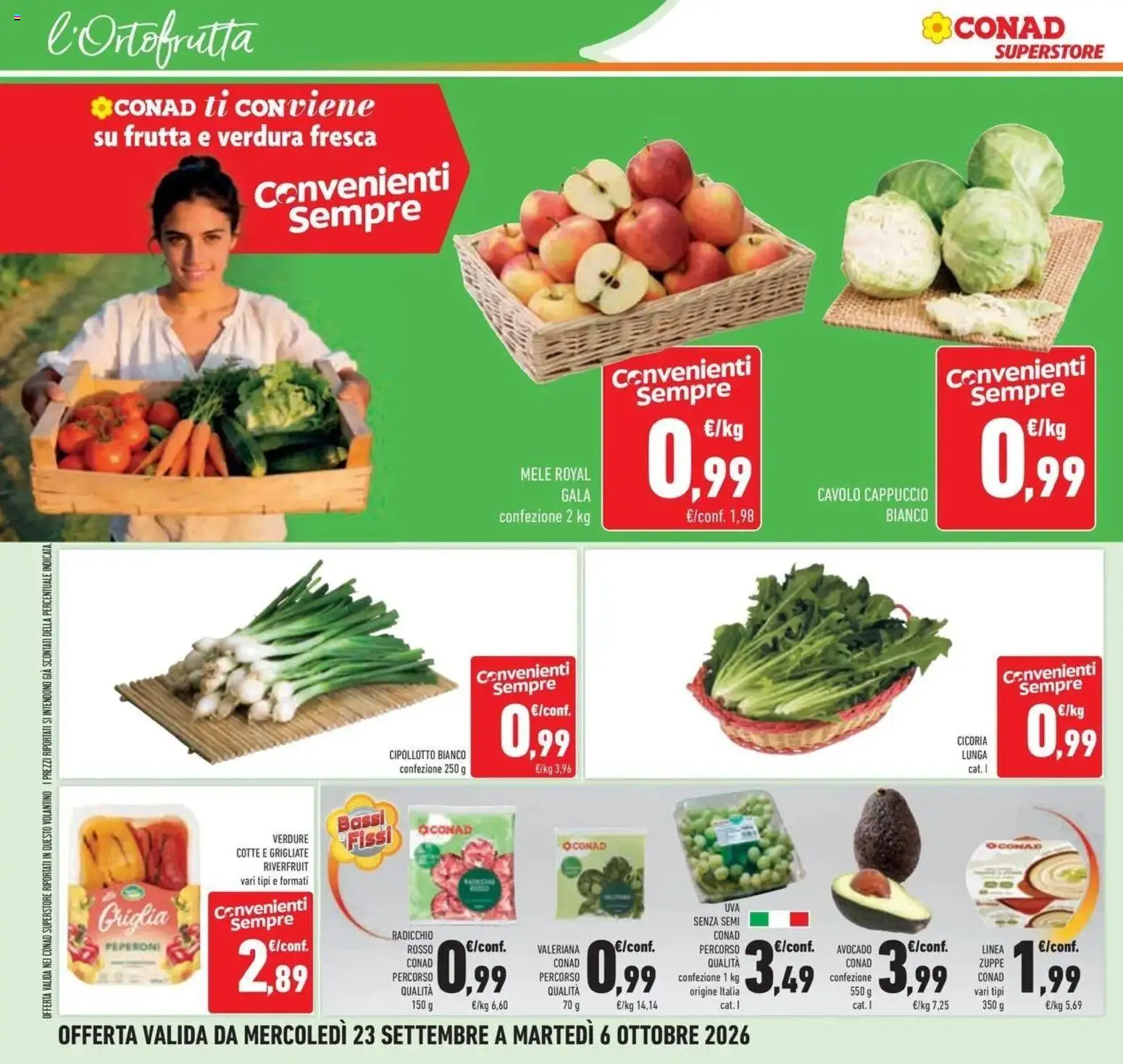 Volantino Conad dal 23/09/2026 > Anteprima | Pagina: 22 | Prodotti: Valeriana, Peperoni, Zuppe, Cavolo cappuccio