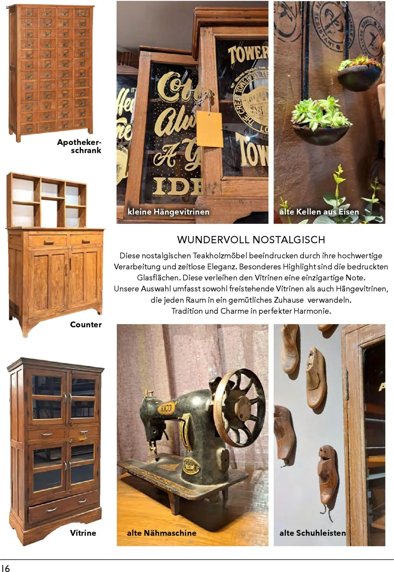 Rahaus  Antique und Vintage – gültig ab 10.07.2024 | Seite: 16 | Produkte: Nähmaschine, Vitrine, Schrank