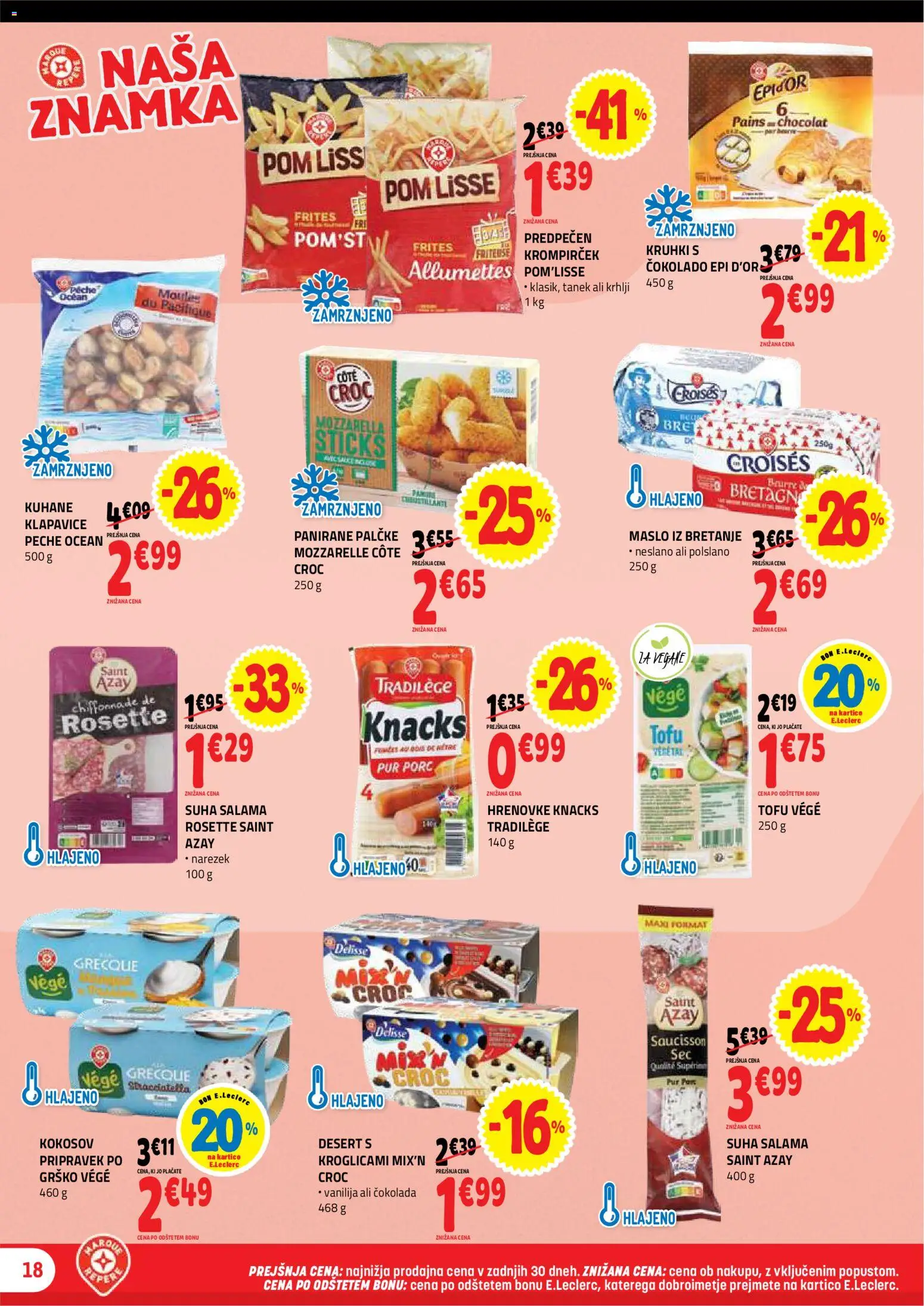 Novi E.leclerc katalog ponudbe – veljaven od 20.05.2026 | Stran: 18 | Izdelki: Hrenovke, Narezek, Klapavice, Salama