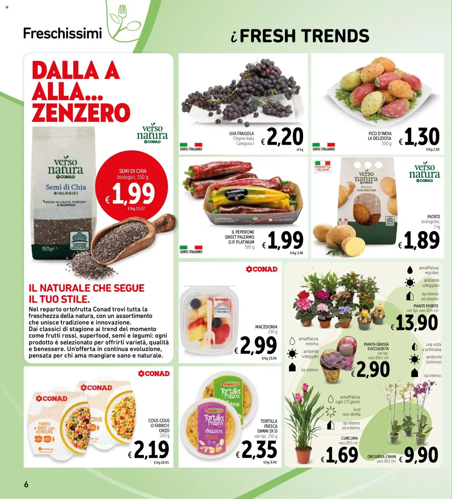 Volantino Spazio Conad del 24/08/2026 | Pagina: 6 | Prodotti: Uva, Zenzero, Macedonia, Farro