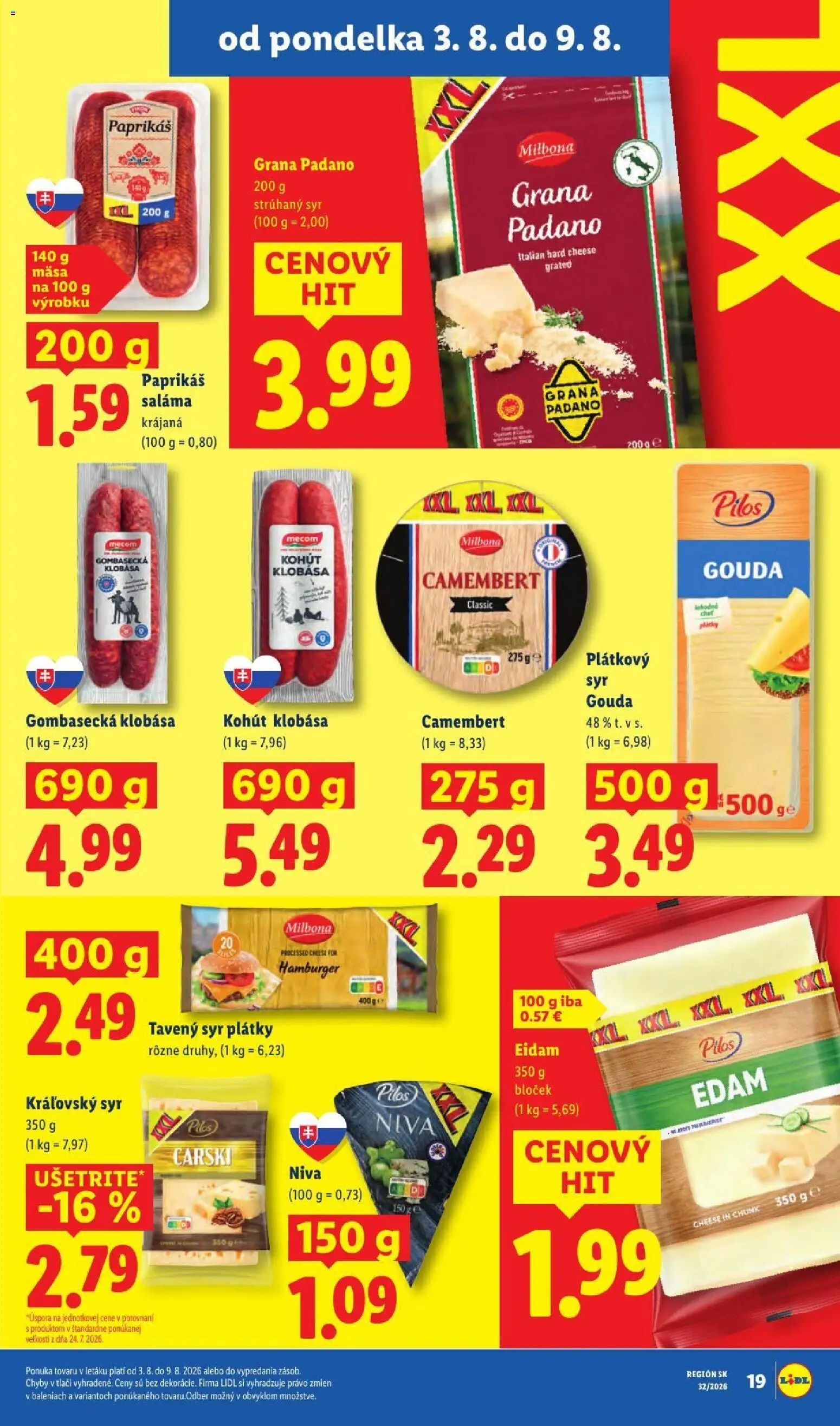 Nové Lidl akcie – leták je platný od 03.08.2026 | Strana: 27 | Produkty: Syr, Saláma, Gouda, Eidam