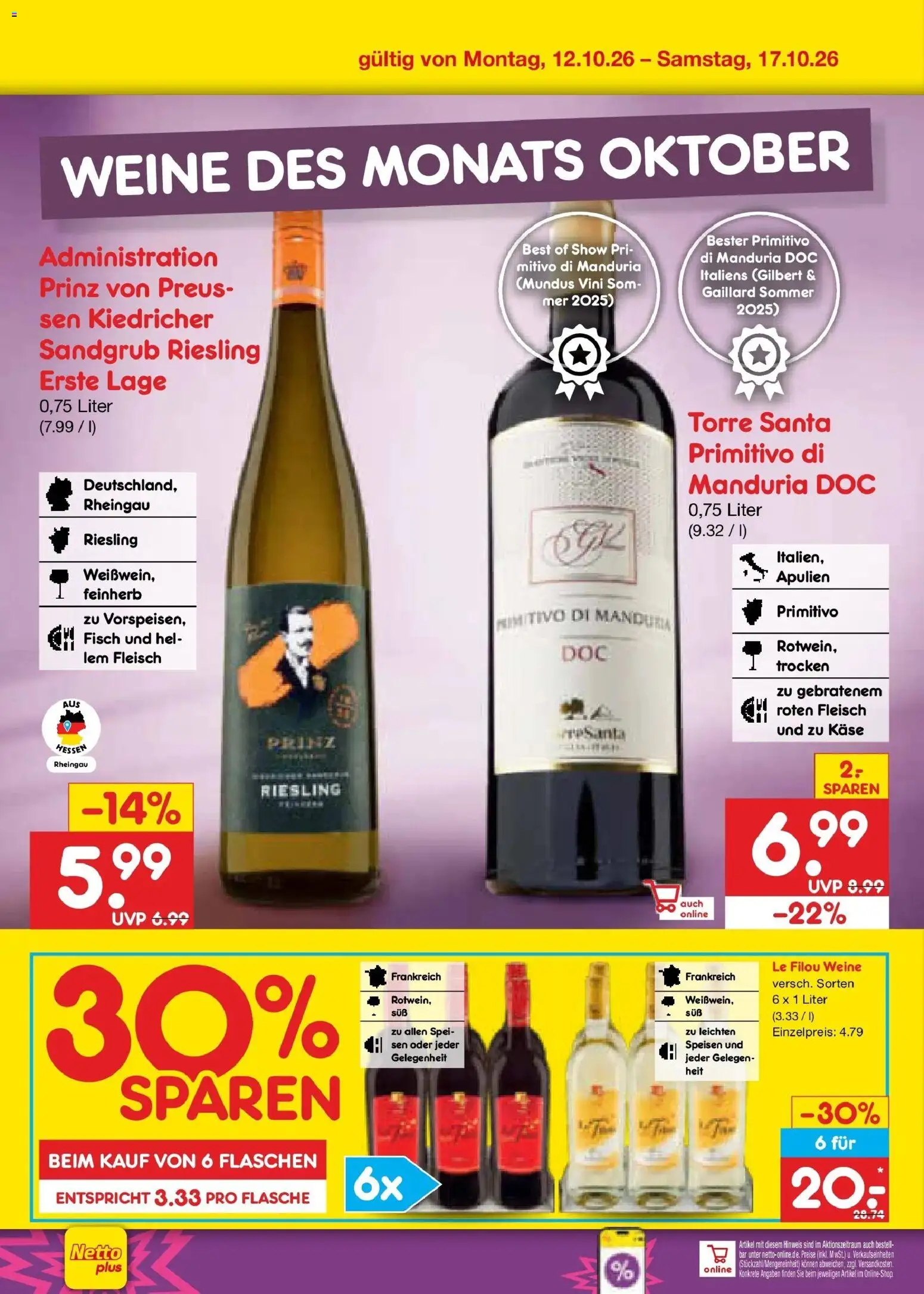 Netto Marken-Discount Prospekt Oldenburg (ab 12.10.2026) » Angebote | Seite: 26 | Produkte: Le filou, Käse, Fisch, Fleisch