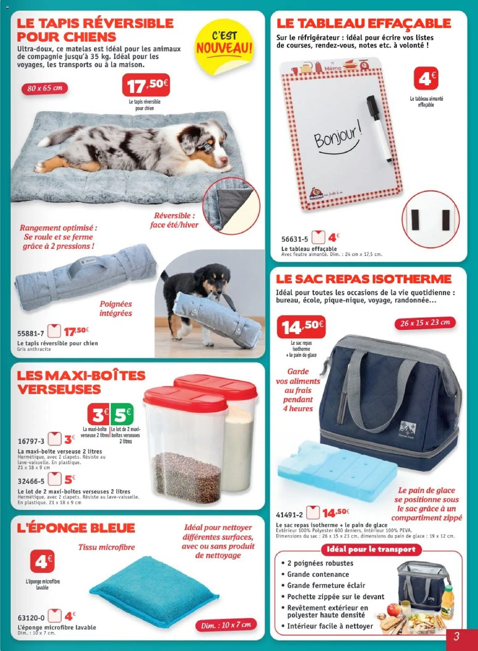 {H1} | Page: 3 | Produits: Sac, Poignées, Tapis, Pain