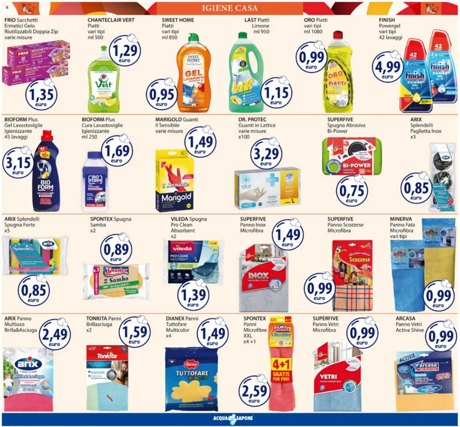 Volantino Acqua e Sapone del 19/10/2026 | Pagina: 12 | Prodotti: Paglietta, Guanti, Lavastoviglie, Panni