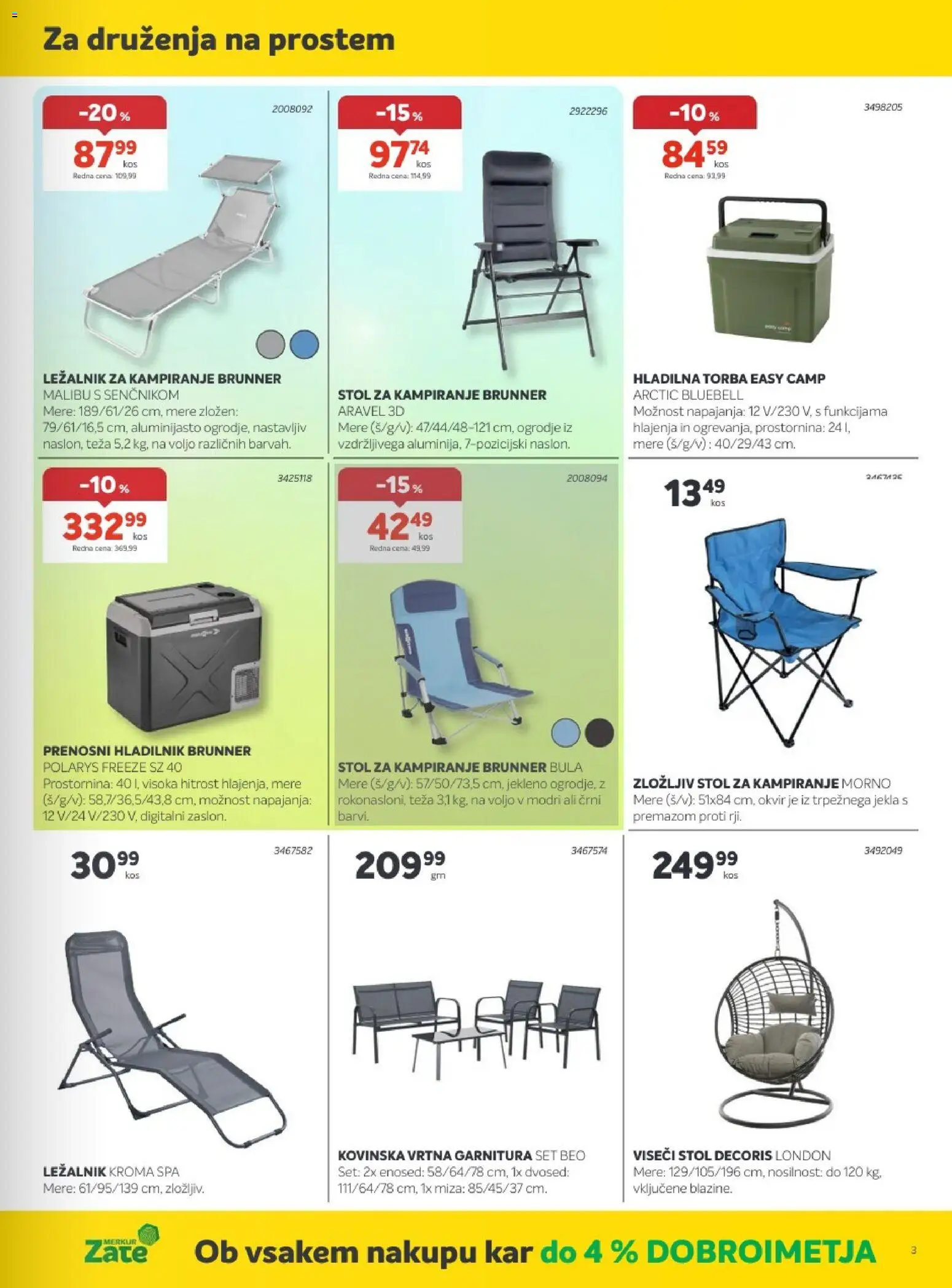 Novi Merkur katalog ponudbe – veljaven od 03.06.2026 | Stran: 3 | Izdelki: Viseči stol, Torba, Okvir, Miza