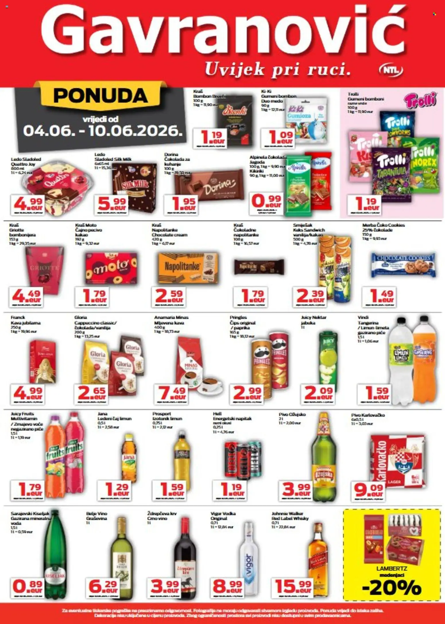 Gavranović katalog | vrijedi od 04.06.2026 | Stranica: 4 | Proizvodi: Čokolada, Vino, Bomboni, Vodka