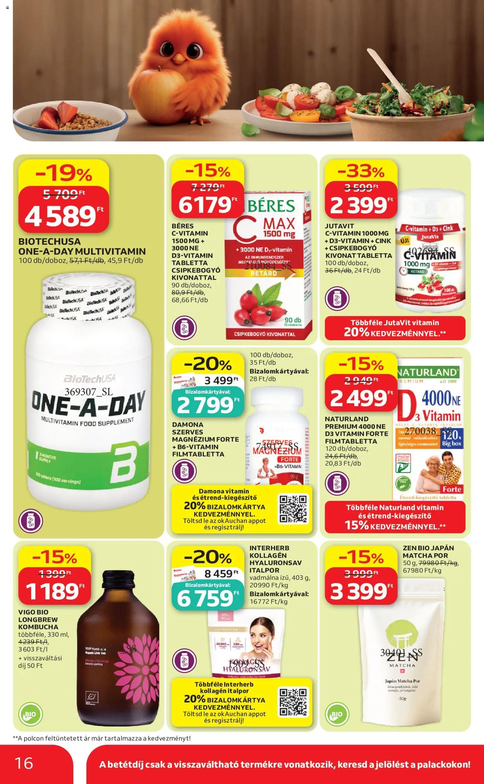 Auchan akciós ujság - amely érvényes a következő dátumtól: 18.06.2026 | Oldal: 16 | Termékek: Kollagén, Multivitamin, Italpor, Mangó