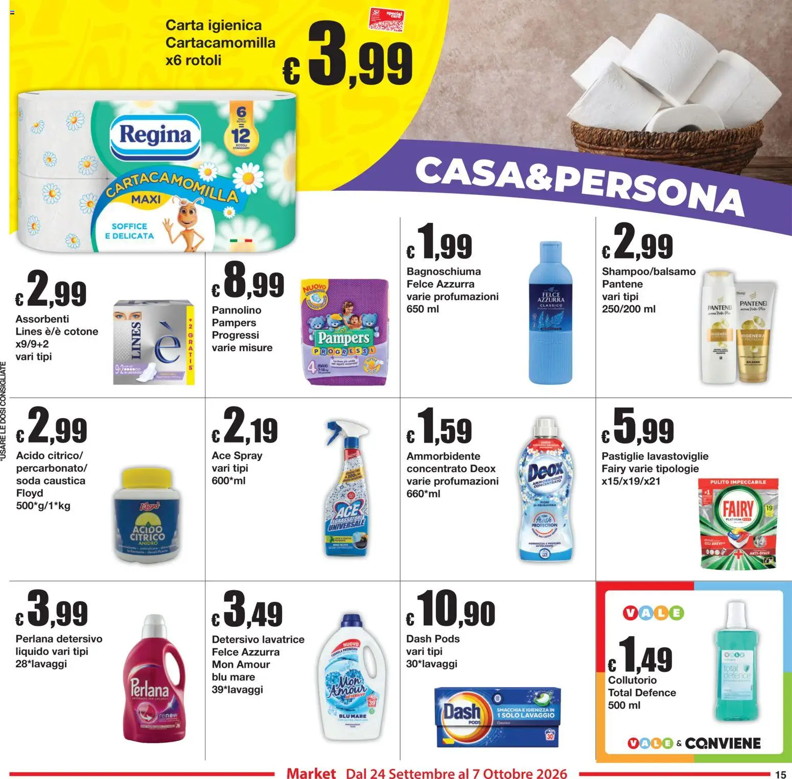 Volantino Sì con Te del 24/09/2026 | Pagina: 15 | Prodotti: Carta igienica, Bagnoschiuma, Collutorio, Pampers