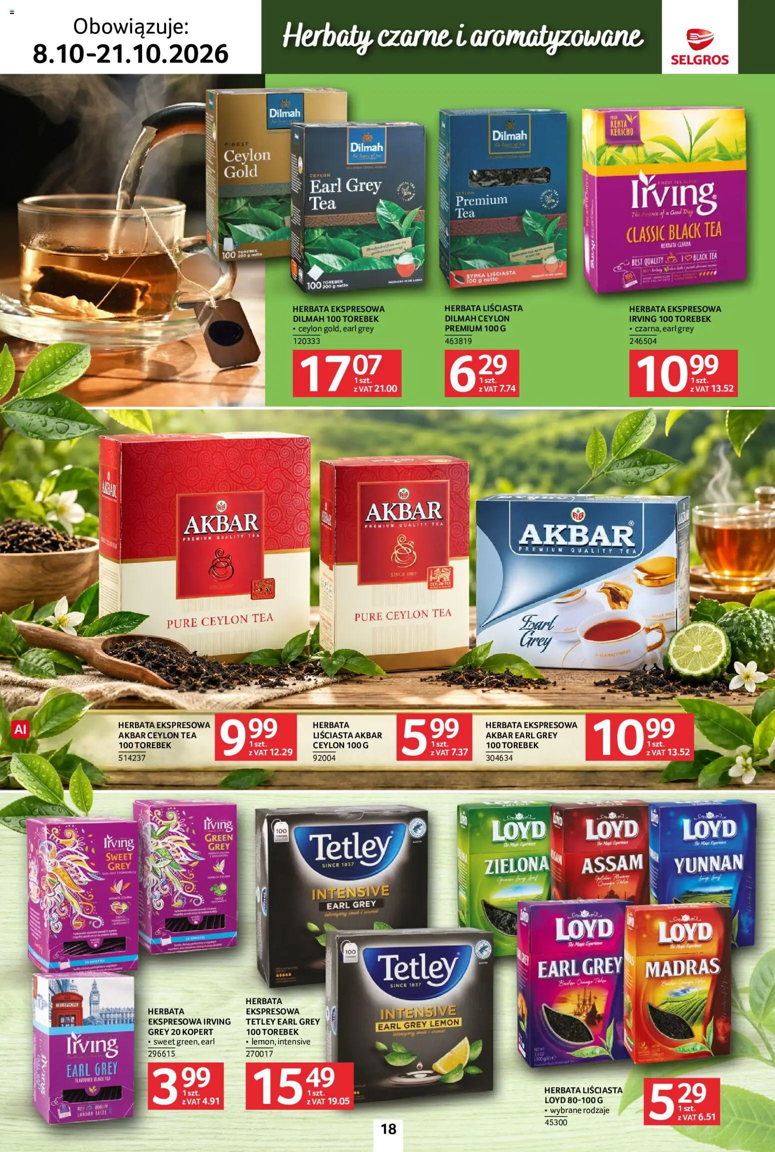 Selgros cash&carry gazetka - Kawa i herbata od 08.10.2026 | Strona: 18 | Produkty: Herbata czarna, Herbata liściasta, Earl Grey, Herbata