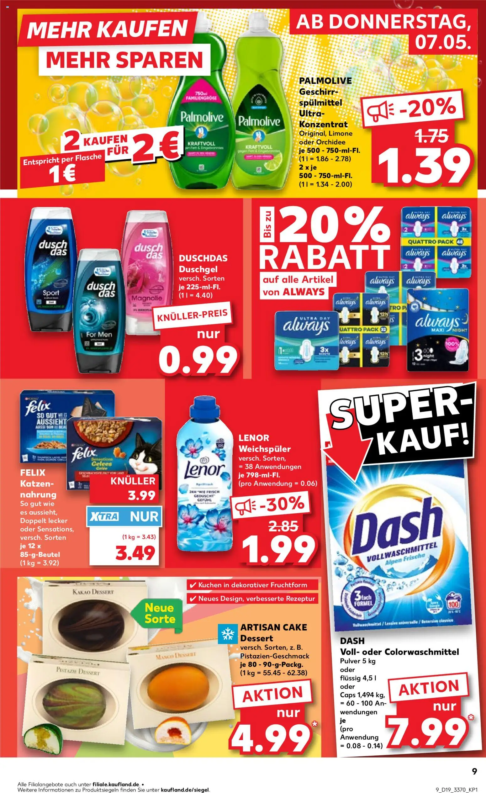 Kaufland Prospekt Frankfurt (Oder)	 – gültig ab 07.05.2026 | Seite: 9 | Produkte: Lenor, Duschgel, Duschdas, Kuchen