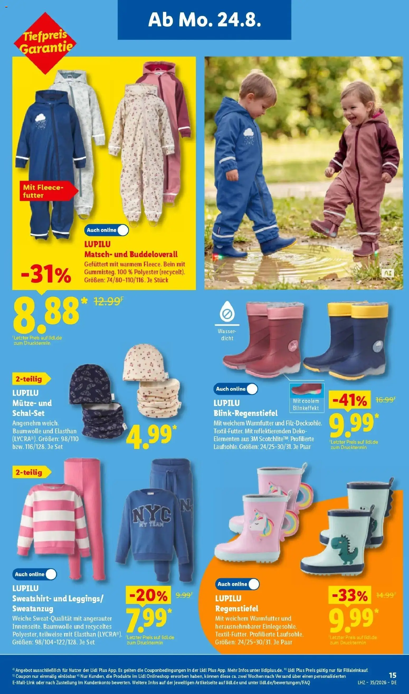 Lidl Prospekt Pocking (ab 24.08.2026) zum Blättern » Angebote | Seite: 33 | Produkte: Sweatshirt, Wasser, Overall, Leggings