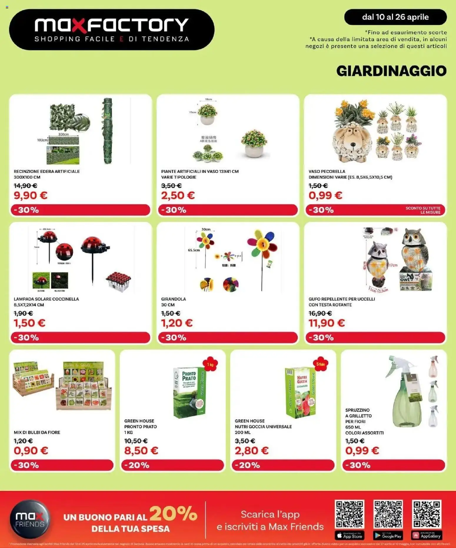 Volantino Max Factory del 10.04.2026 | Pagina: 18 | Prodotti: Lampada solare, Recinzione, Vaso, Lampada