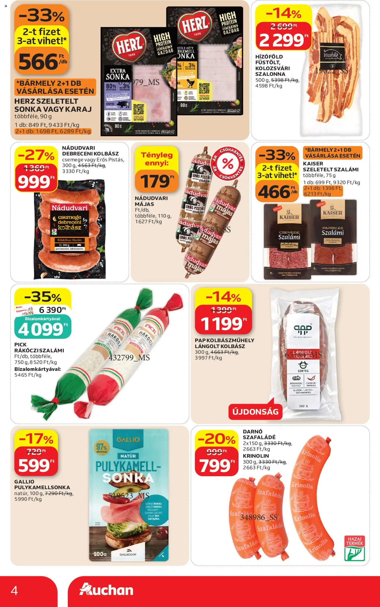 Auchan akciós ujság - amely érvényes a következő dátumtól: 2026.08.21. | Oldal: 4 | Termékek: Paprika, Pulykamell, Szalámi, Szalonna