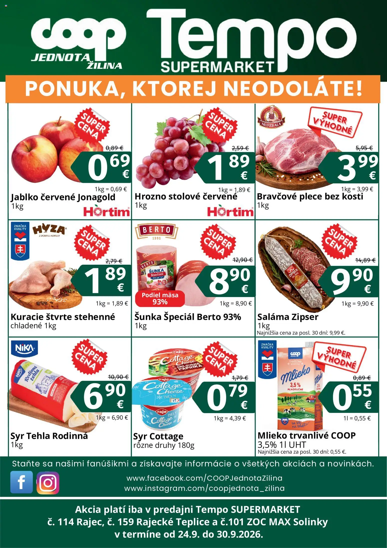 Nové COOP Jednota akcie – leták je platný od 24.09.2026 | Strana: 2 | Produkty: Paprika, Syr, Saláma, Šunka