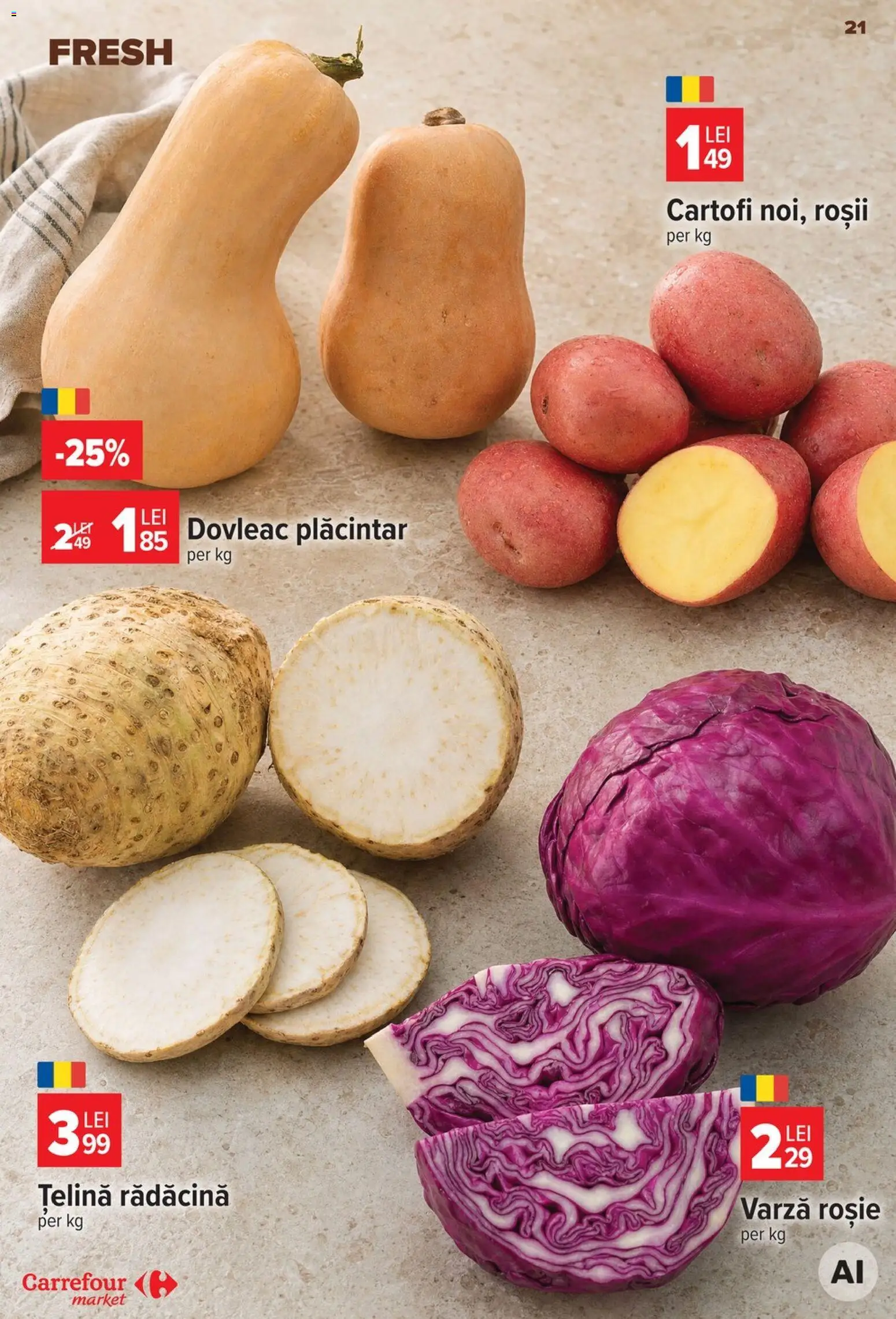 Noul catalog Carrefour – valabil de la 23.09.2026 | Pagină: 21 | Produse: Dovleac, Țelină, Roșii, Cartofi