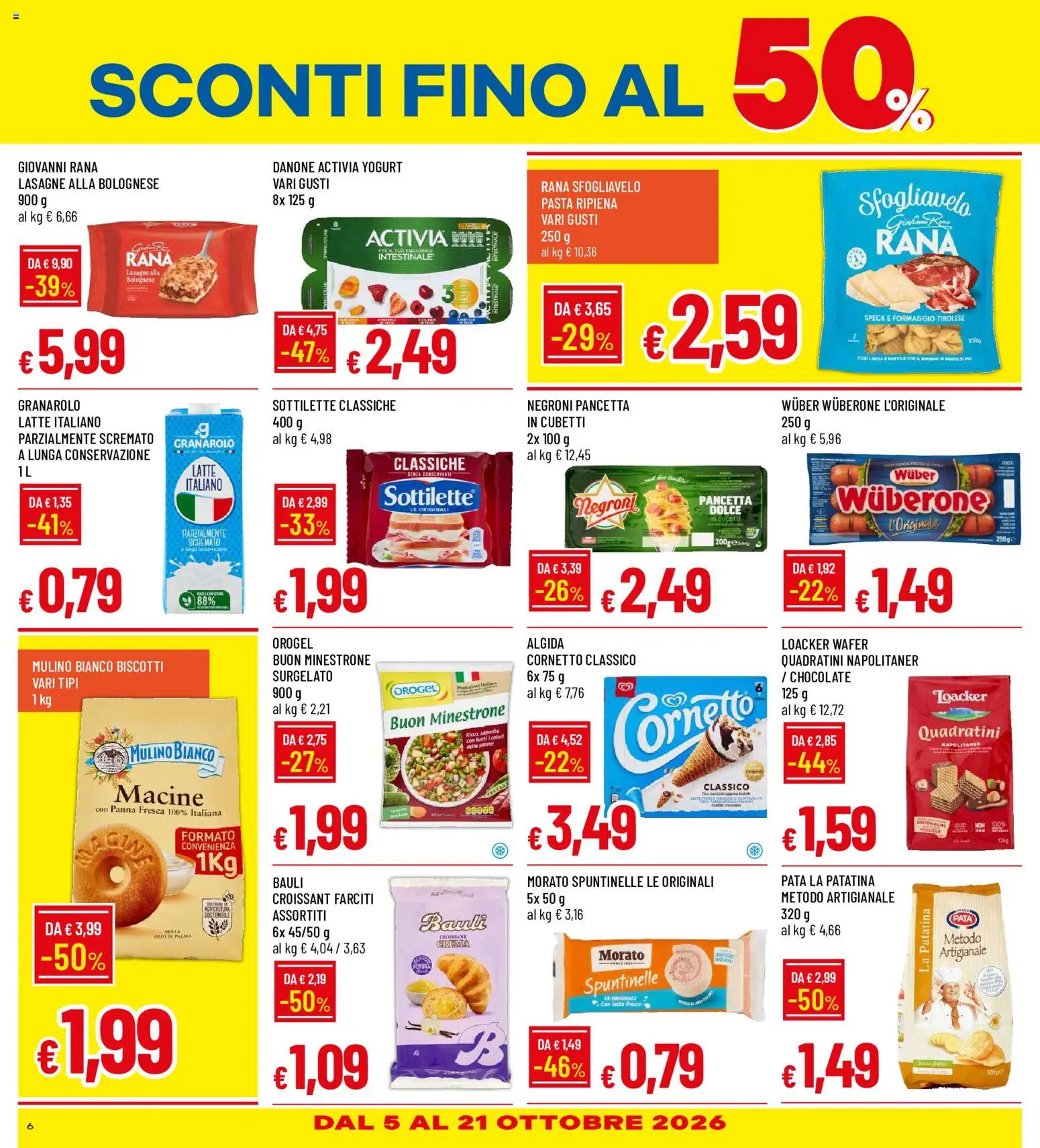 Volantino Galassia del 30/09/2026 | Pagina: 6 | Prodotti: Minestrone, Biscotti, Latte, Lasagne