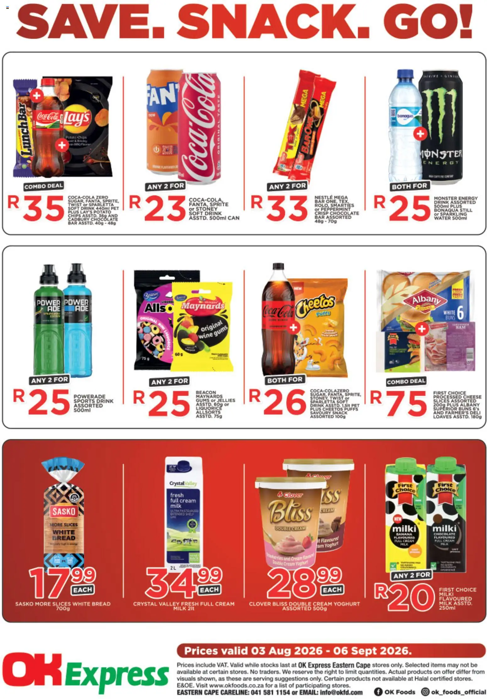 New OK Foods catalogue – valid from 03/08/2026 | Page: 1 | Products: Yoghurt, Bread, Sprite, Chips