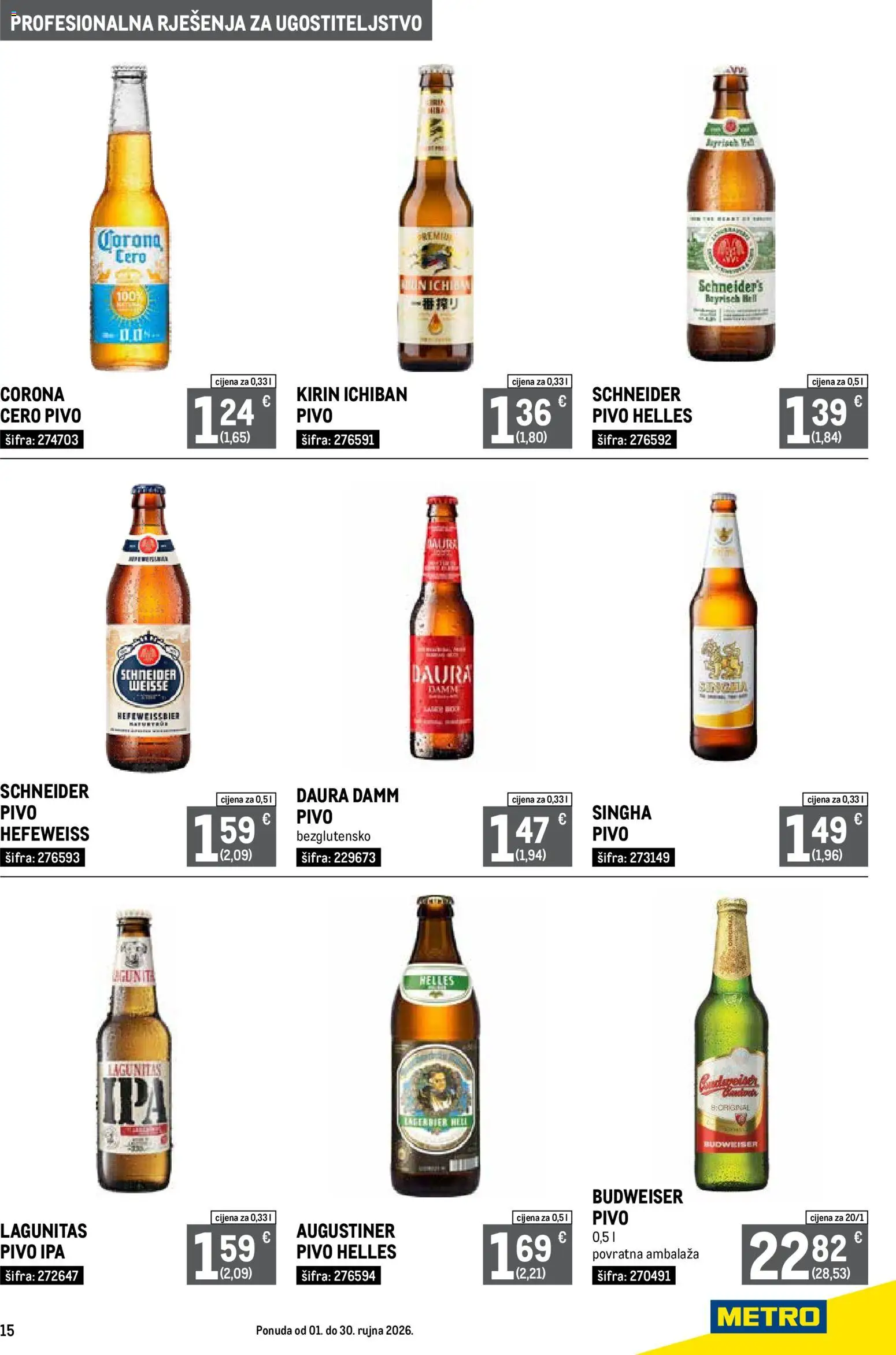Metro katalog | vrijedi od 01.09.2026 | Stranica: 15 | Proizvodi: Hell, Bezglutensko pivo, Pivo