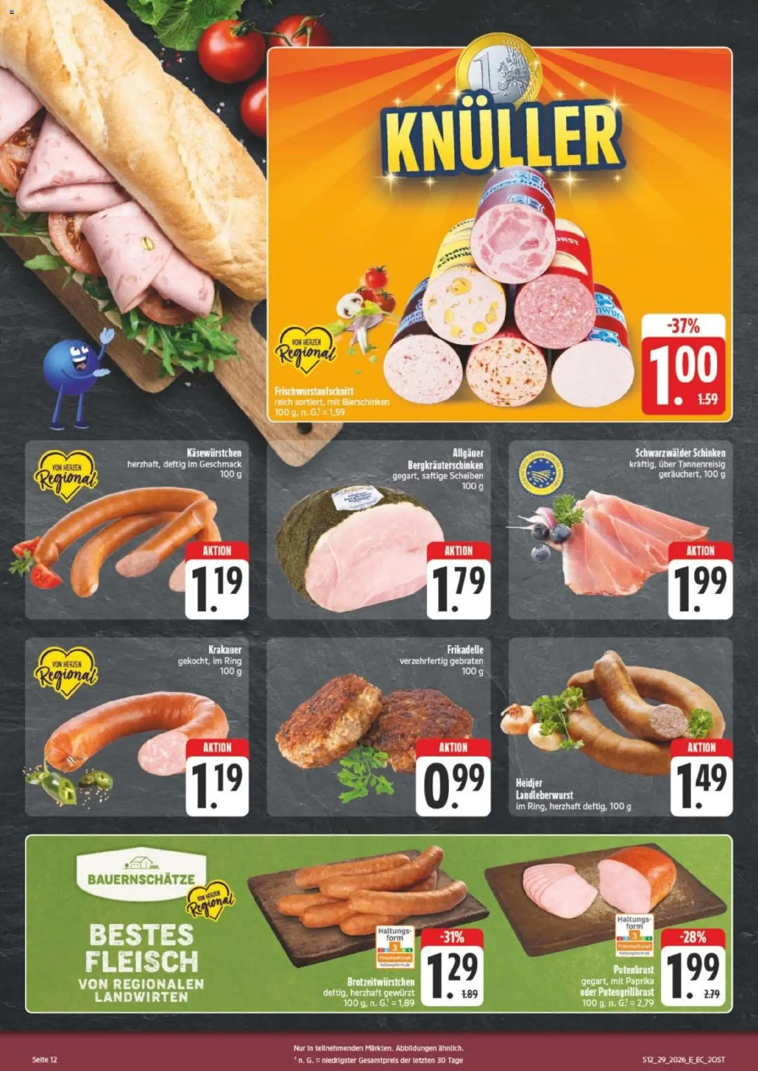 Edeka Prospekt Verrückter Preis – gültig ab 13.07.2026 | Seite: 12 | Produkte: Paprika, Schinken, Fleisch