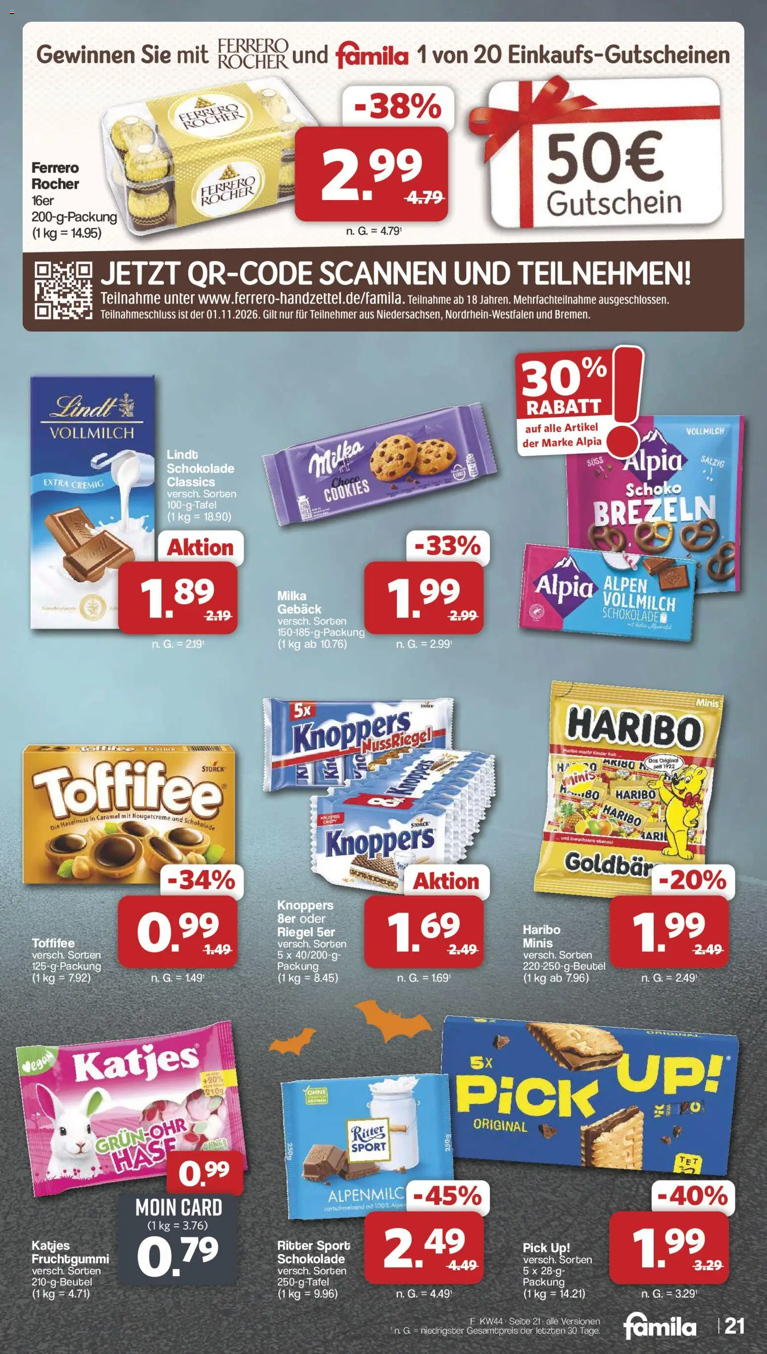 Famila Nordwest Prospekt – gültig ab 26.10.2026 | Seite: 21 | Produkte: Haribo, Schokolade, Katjes, Lindt