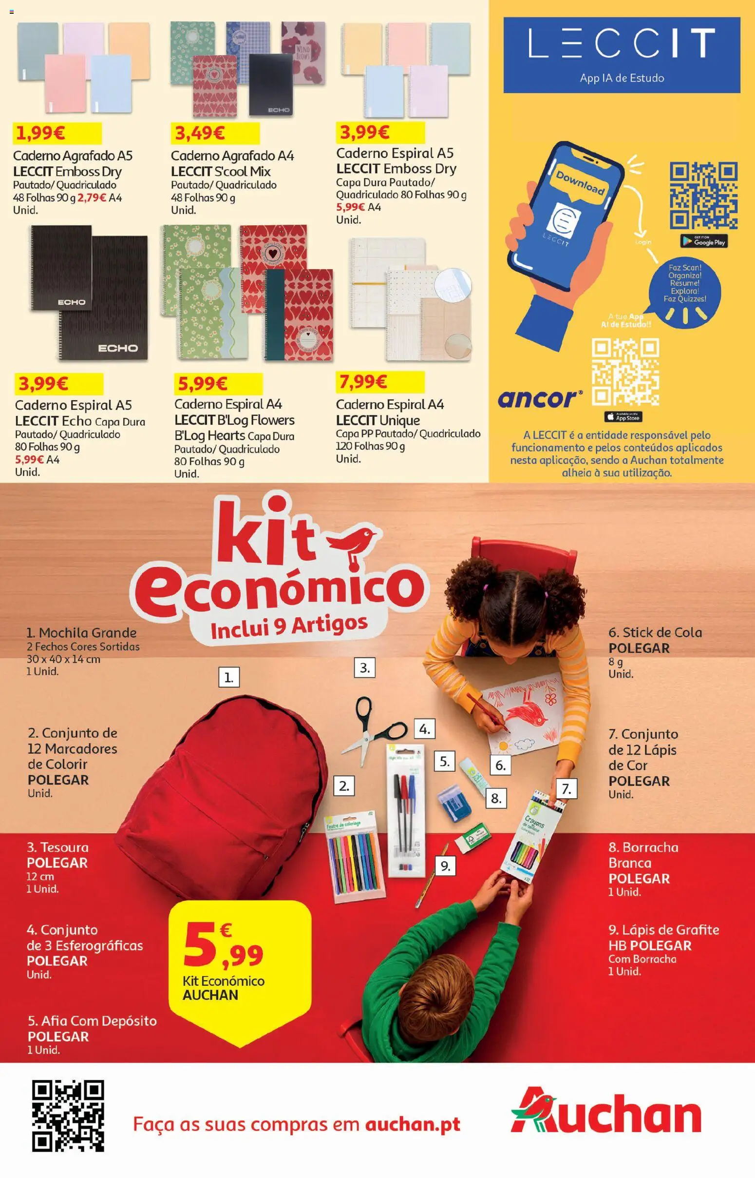 Auchan - Folheto Escolar │ válido de 05/08/2026 | Página: 20 | Produtos: Mochila, Caderno, Faca