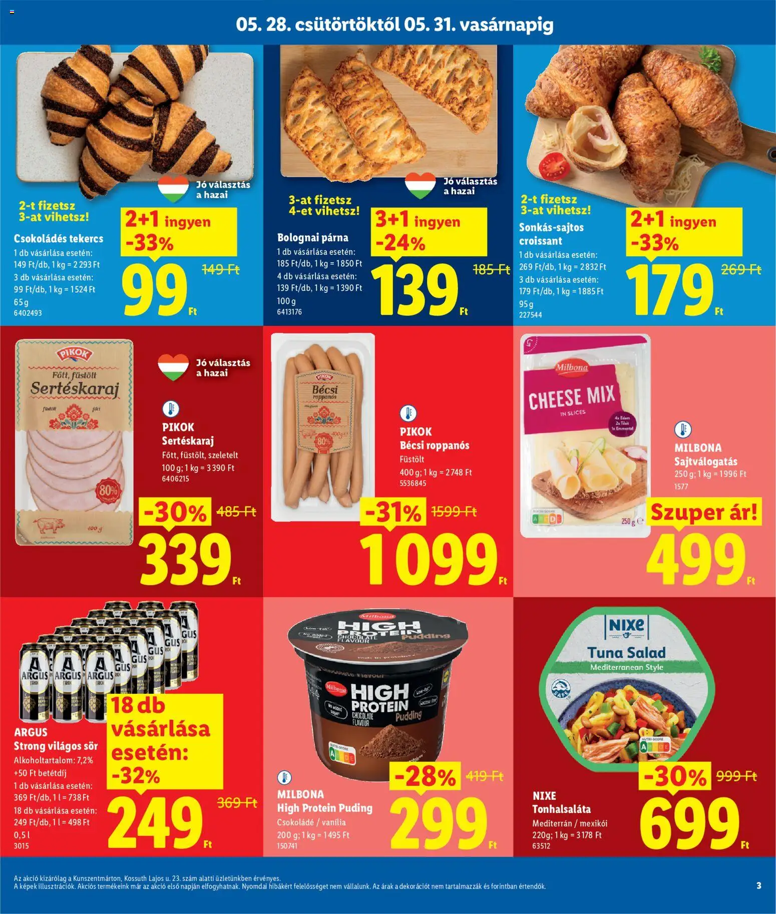 Lidl akciós ujság - amely érvényes a következő dátumtól: 28.05.2026 | Oldal: 3 | Termékek: Tonhalsaláta, Croissant, Sertéskaraj, Párna