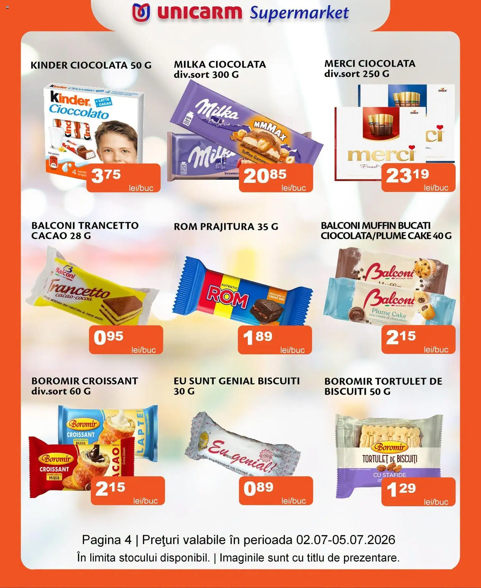 Noul catalog Unicarm – valabil de la 02.07.2026 | Pagină: 4 | Produse: Ciocolată, Rom, Cacao, Stafide